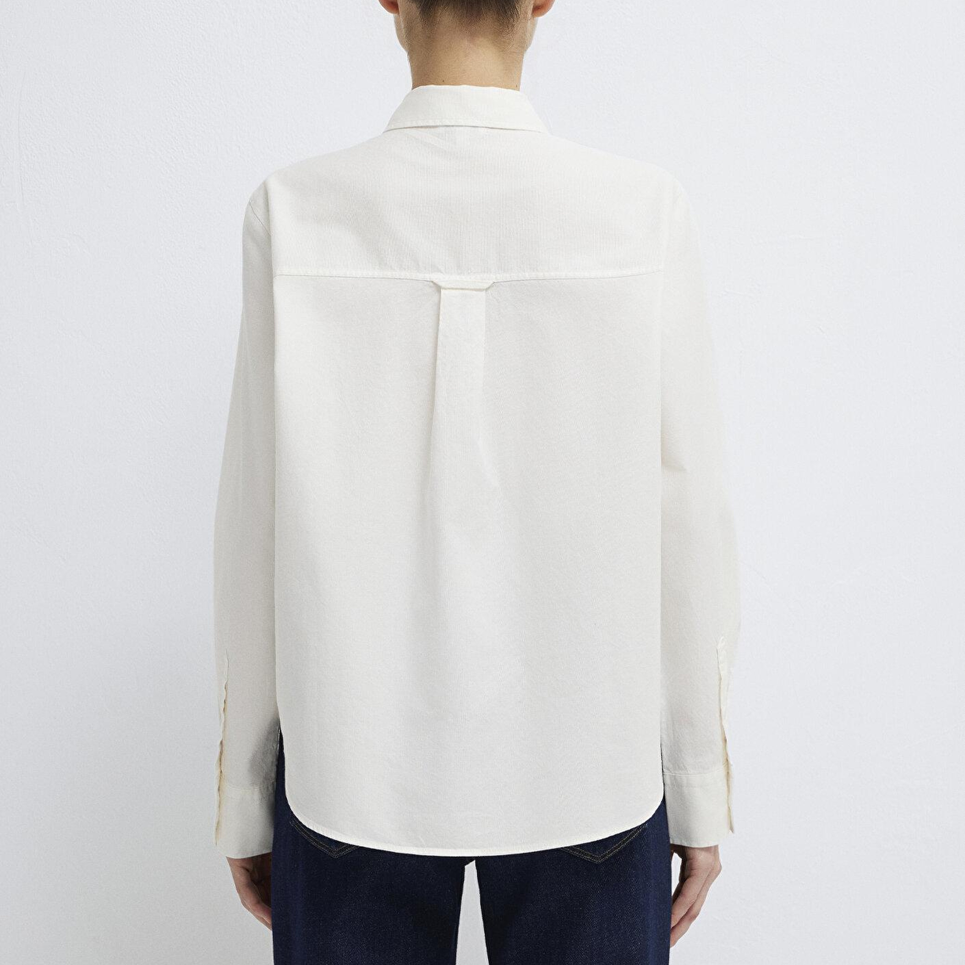 Mavi Cepli Ekru Gömlek Loose Fit / Bol Rahat Kesim 1211434-70057