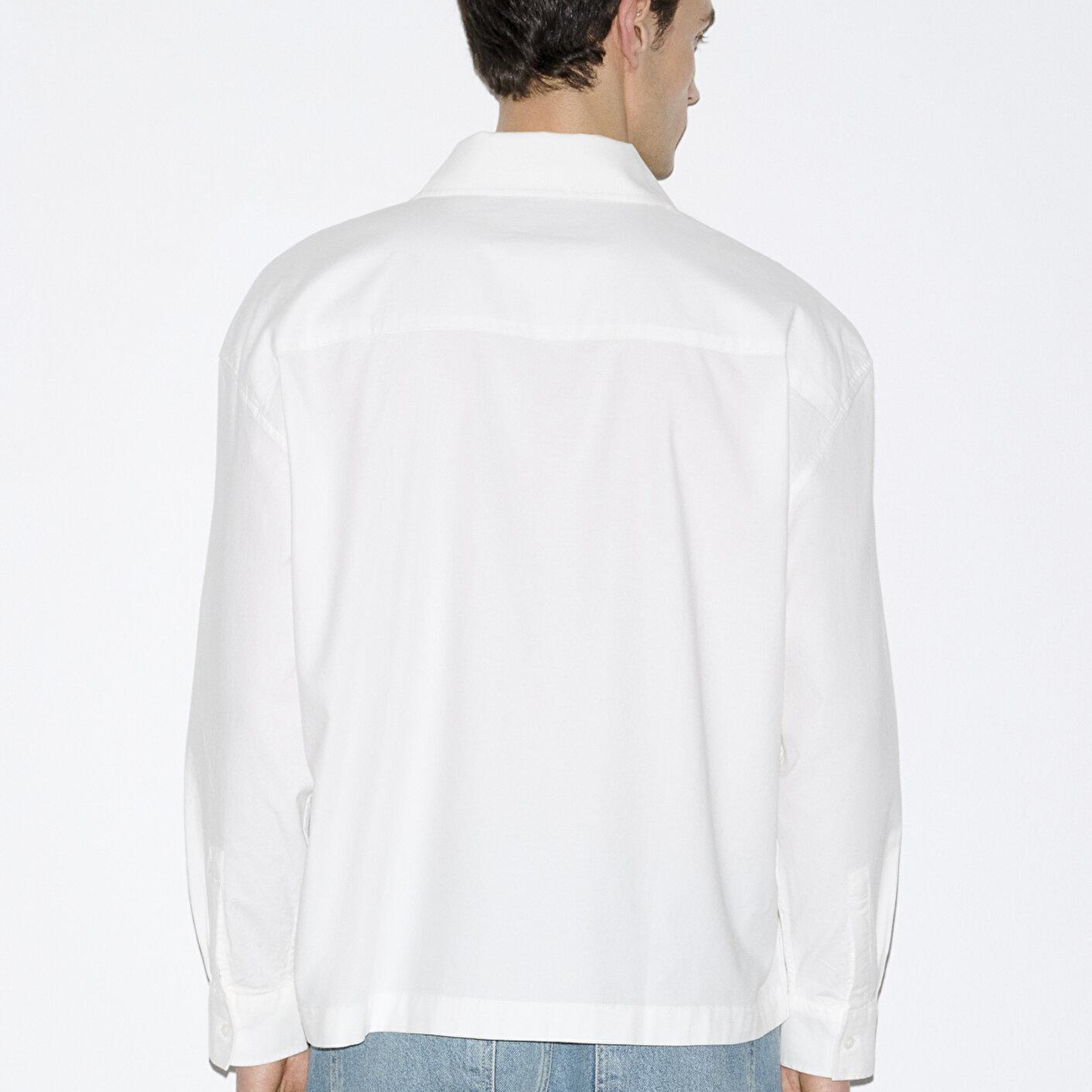Mavi M Kalp İşlemeli Beyaz Gömlek Oversize / Geniş Kesim 0211917-620