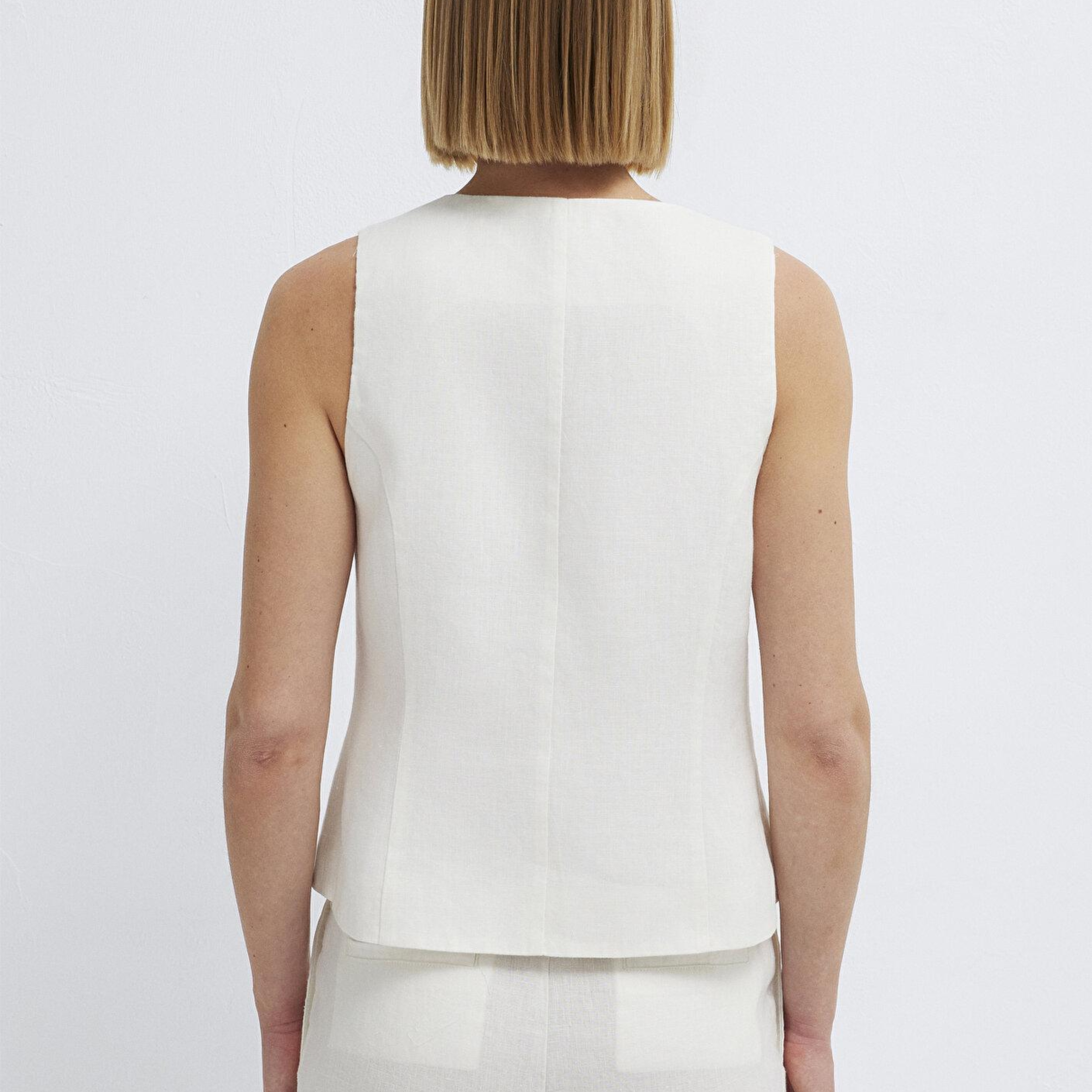 Mavi Beyaz Keten Yelek Slim Fit / Dar Kesim 1110843-70057