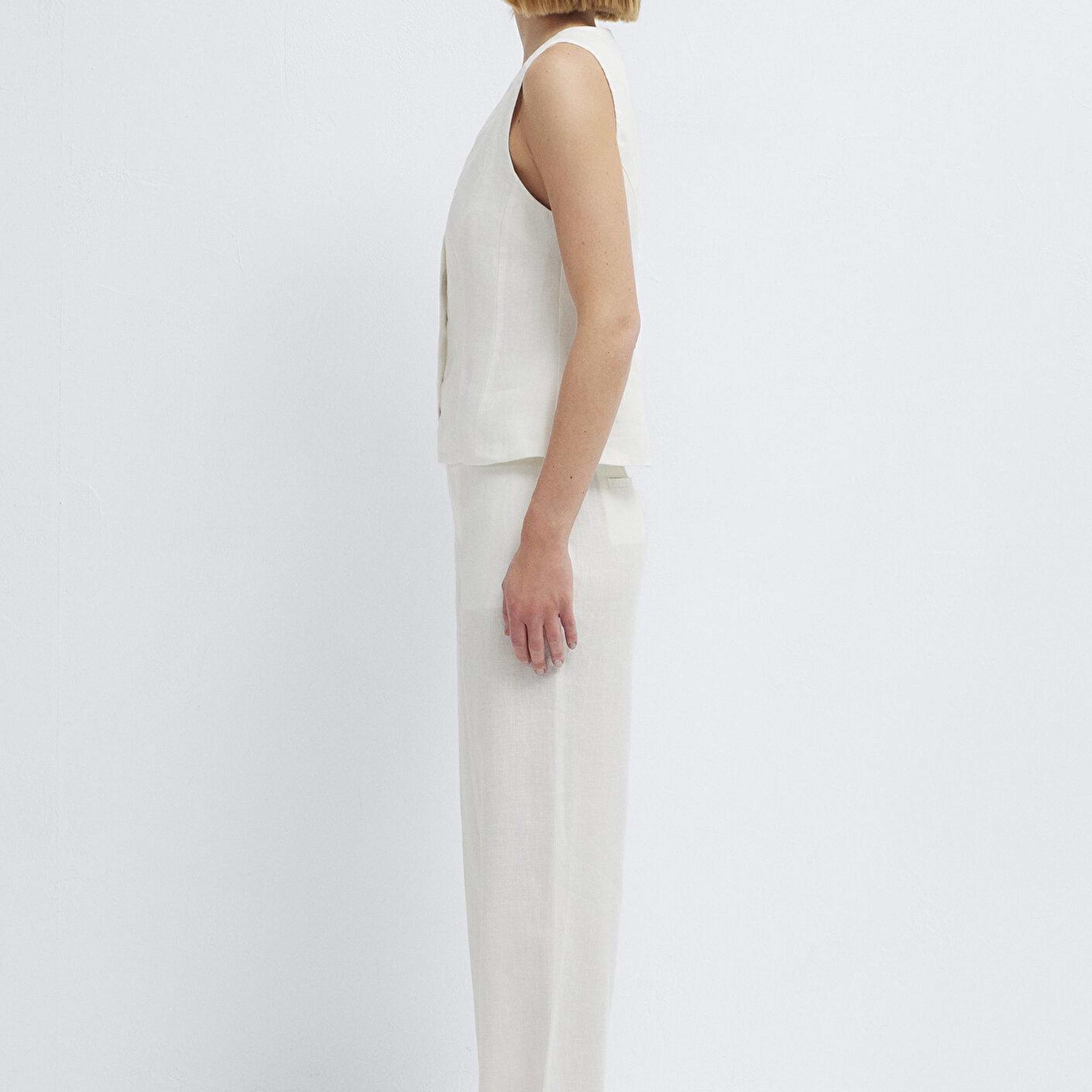 Mavi Beyaz Keten Yelek Slim Fit / Dar Kesim 1110843-70057