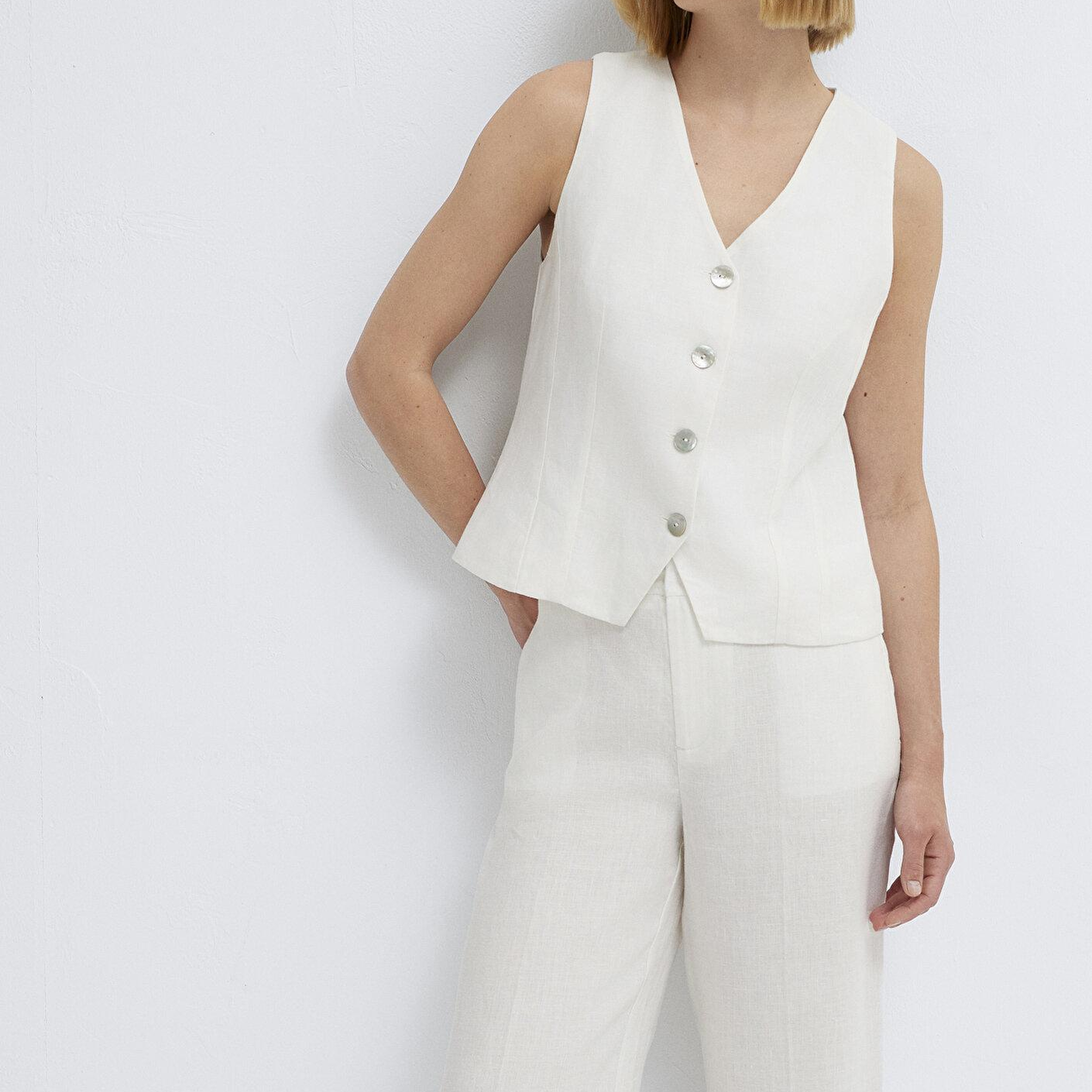 Mavi Beyaz Keten Yelek Slim Fit / Dar Kesim 1110843-70057