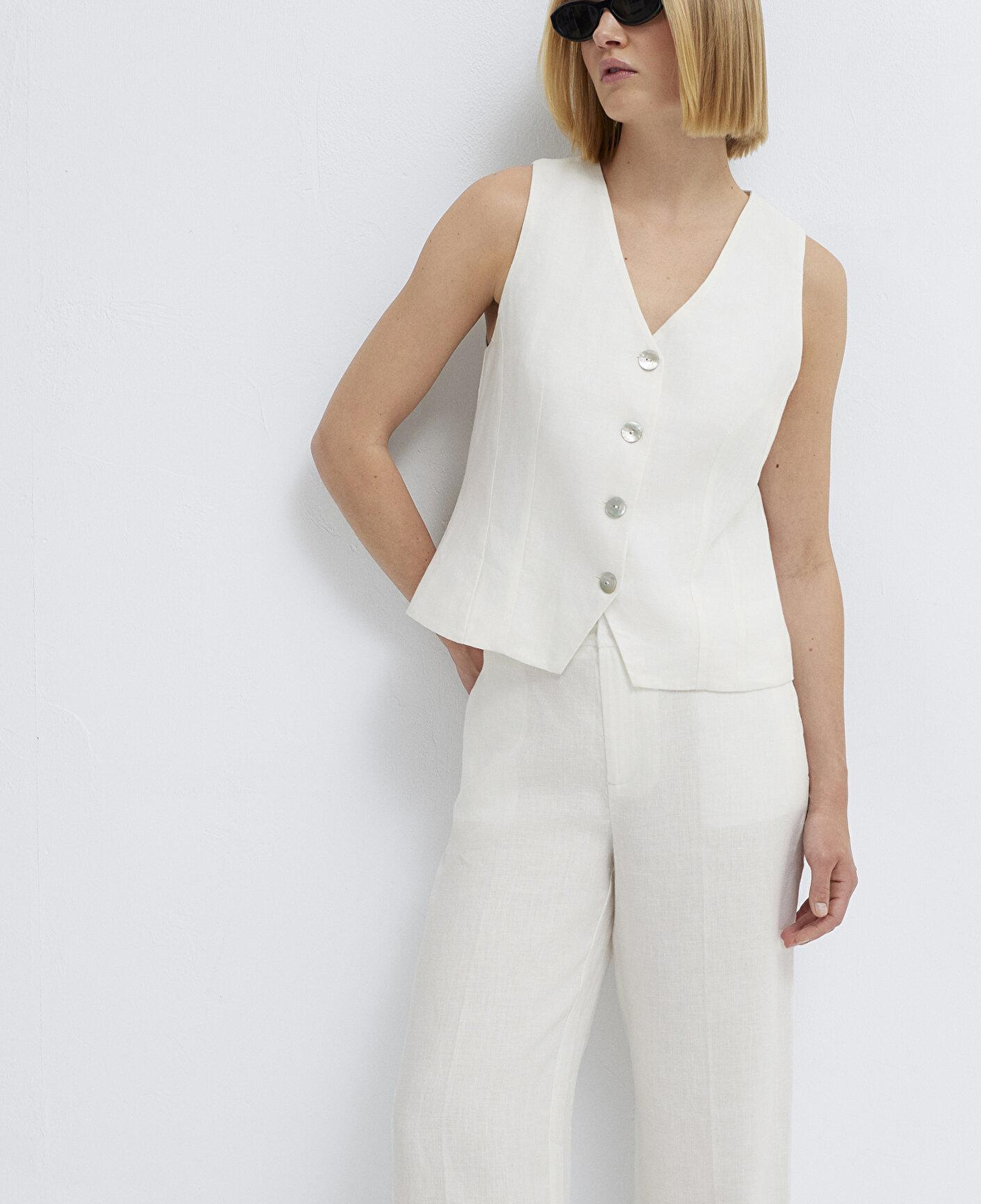 Mavi Beyaz Keten Yelek Slim Fit / Dar Kesim 1110843-70057