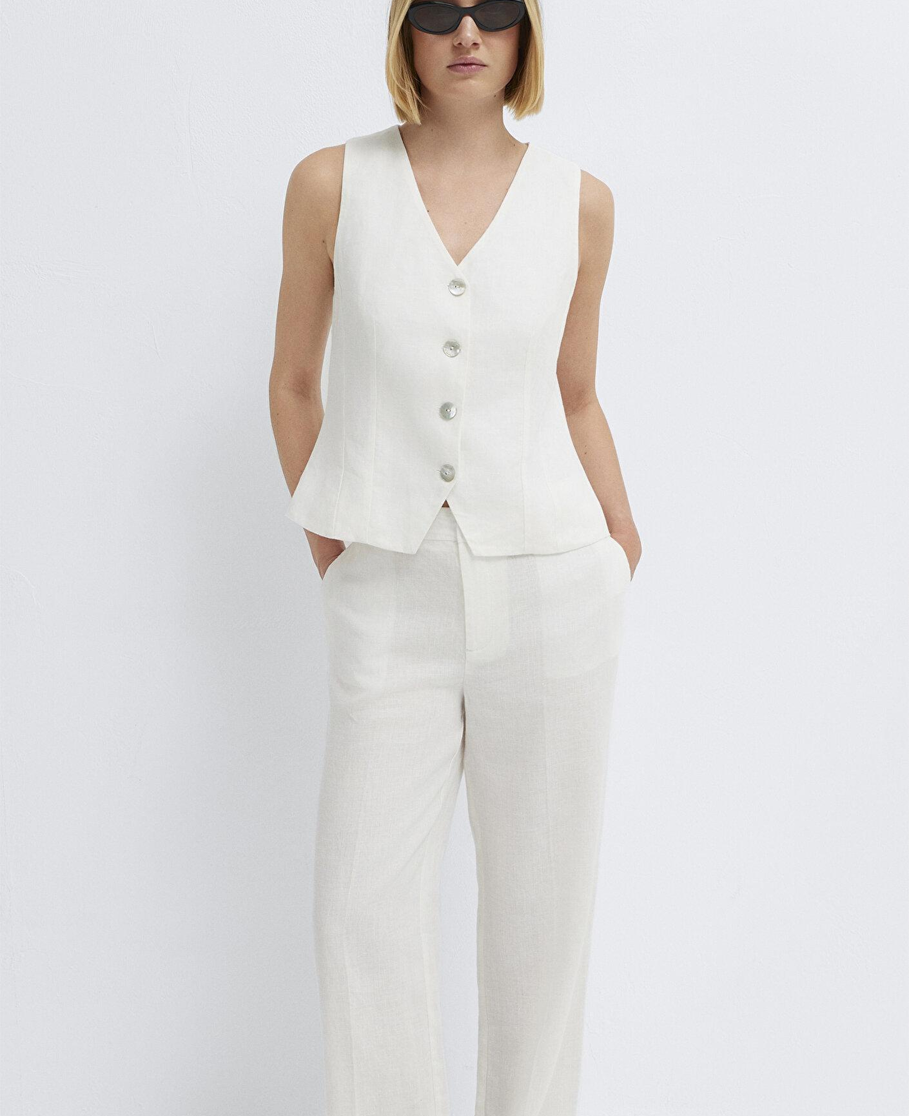 Mavi Beyaz Keten Yelek Slim Fit / Dar Kesim 1110843-70057