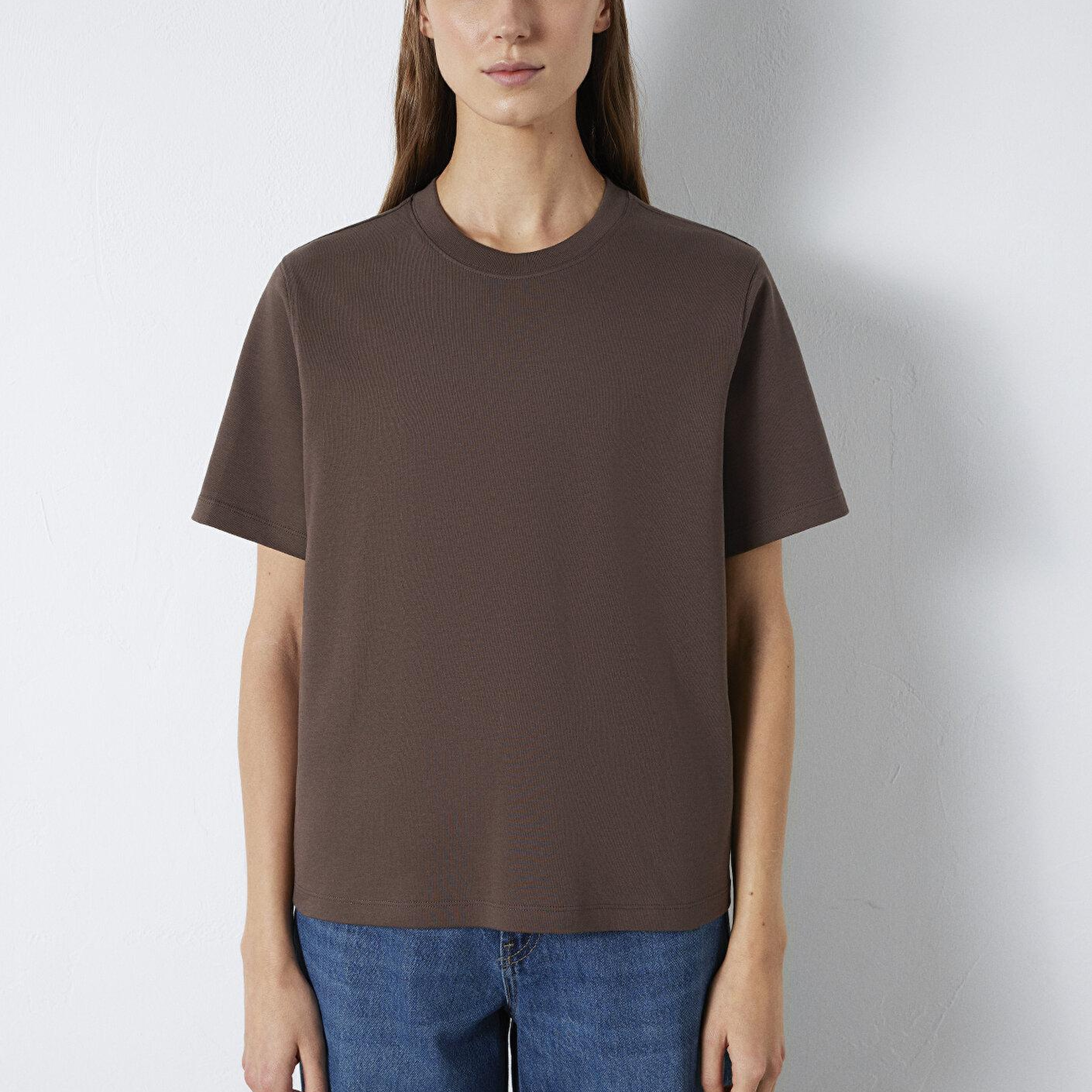 Mavi Kahverengi Basic İnterlok Tişört Loose Fit / Bol Rahat Kesim 1613820-71603