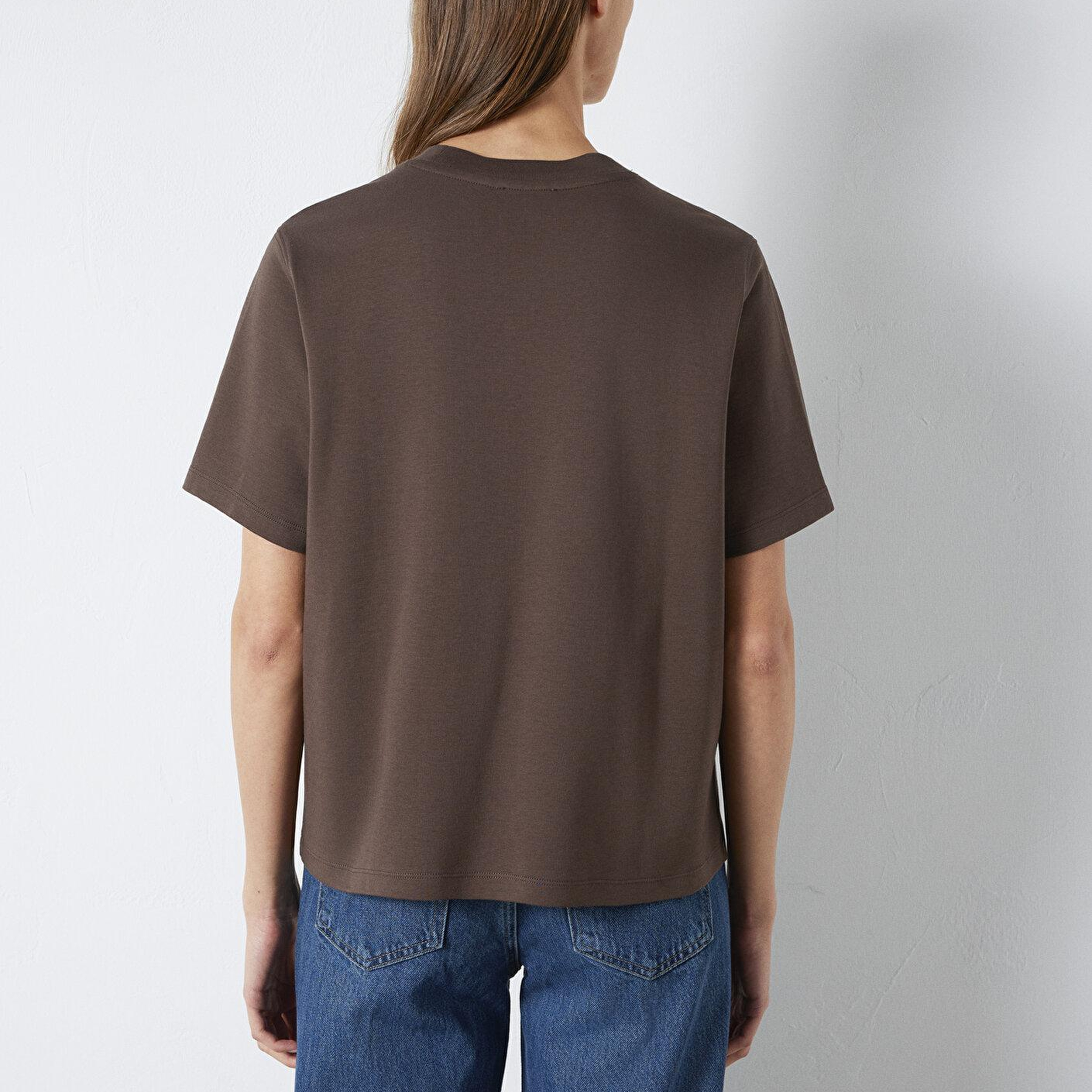 Mavi Kahverengi Basic İnterlok Tişört Loose Fit / Bol Rahat Kesim 1613820-71603