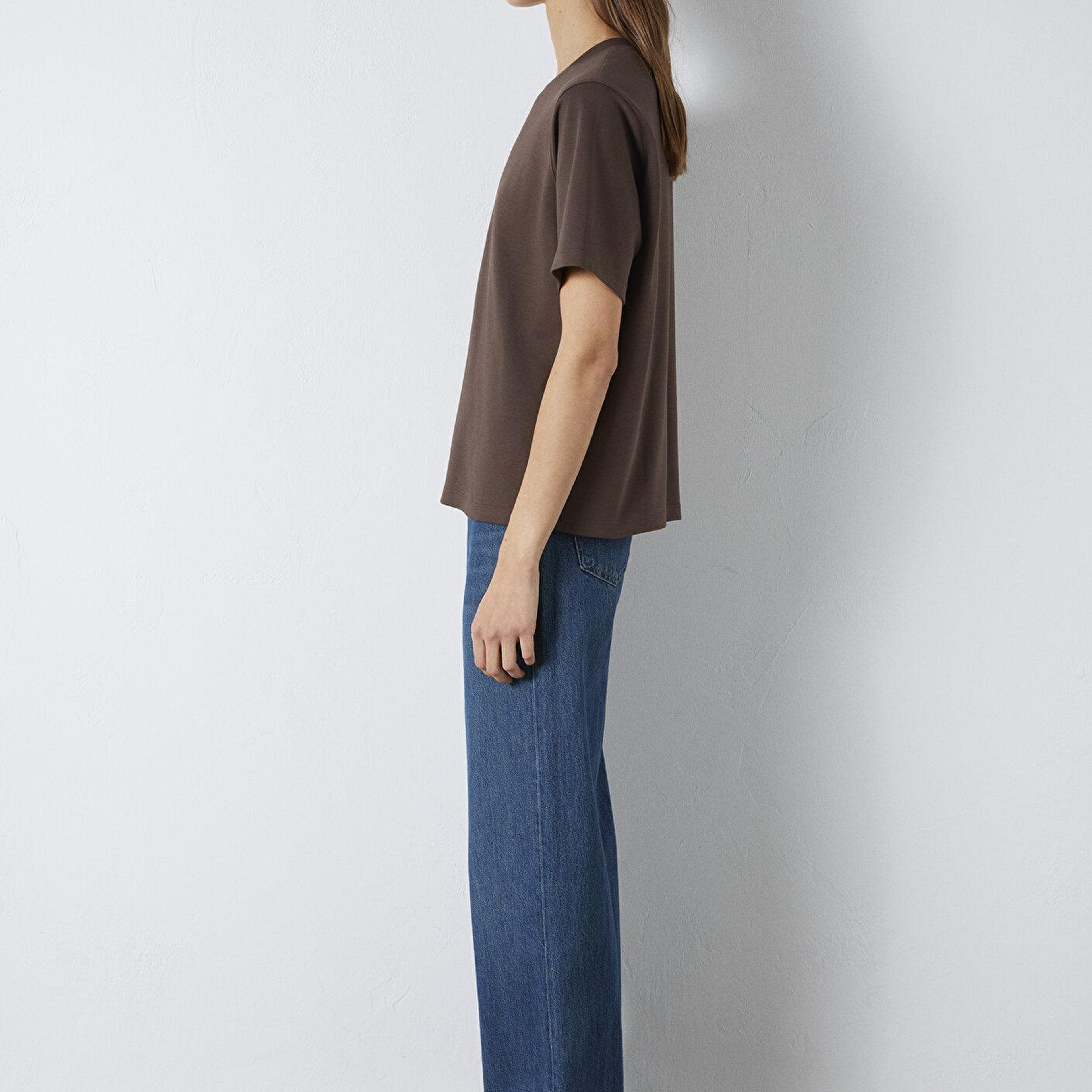 Mavi Kahverengi Basic İnterlok Tişört Loose Fit / Bol Rahat Kesim 1613820-71603