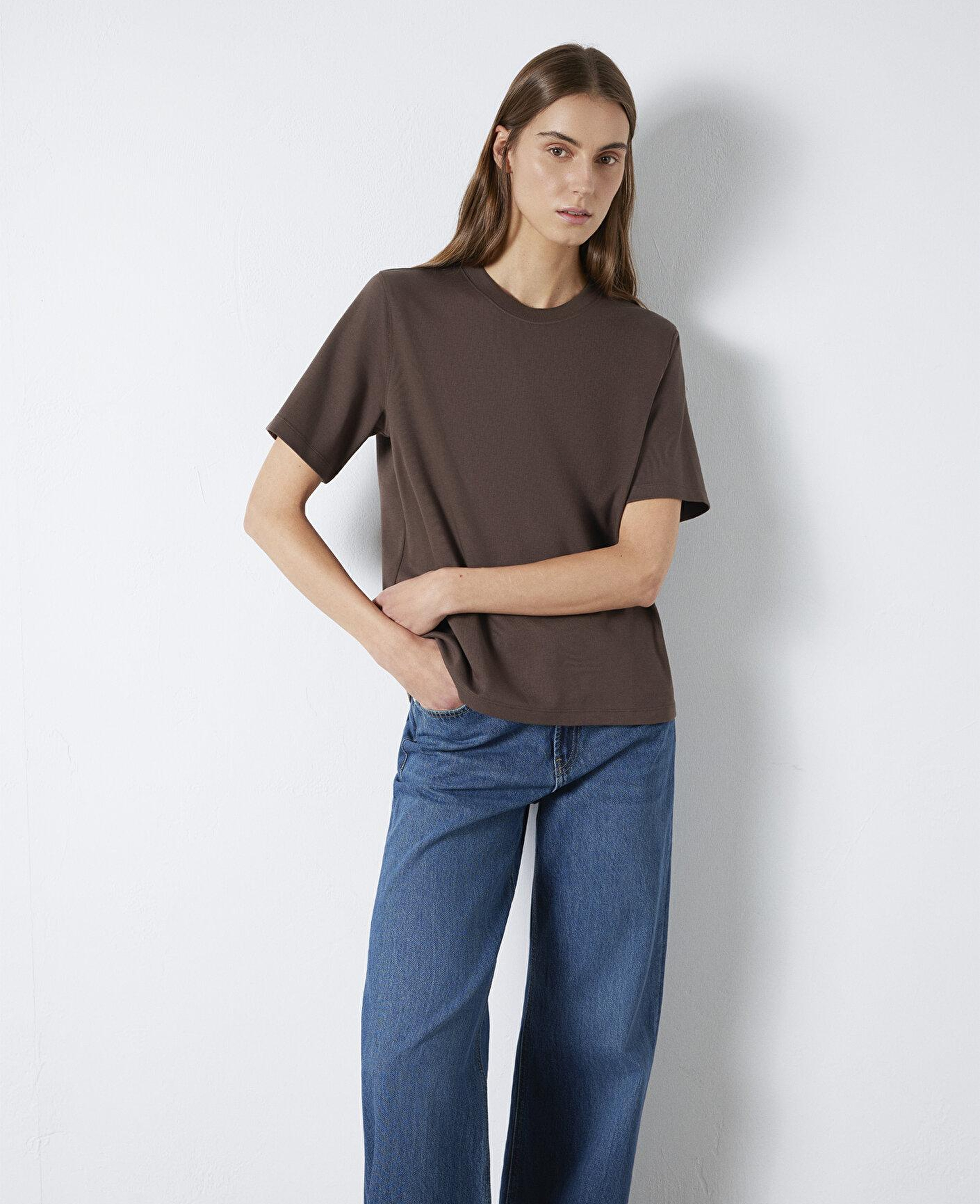 Mavi Kahverengi Basic İnterlok Tişört Loose Fit / Bol Rahat Kesim 1613820-71603