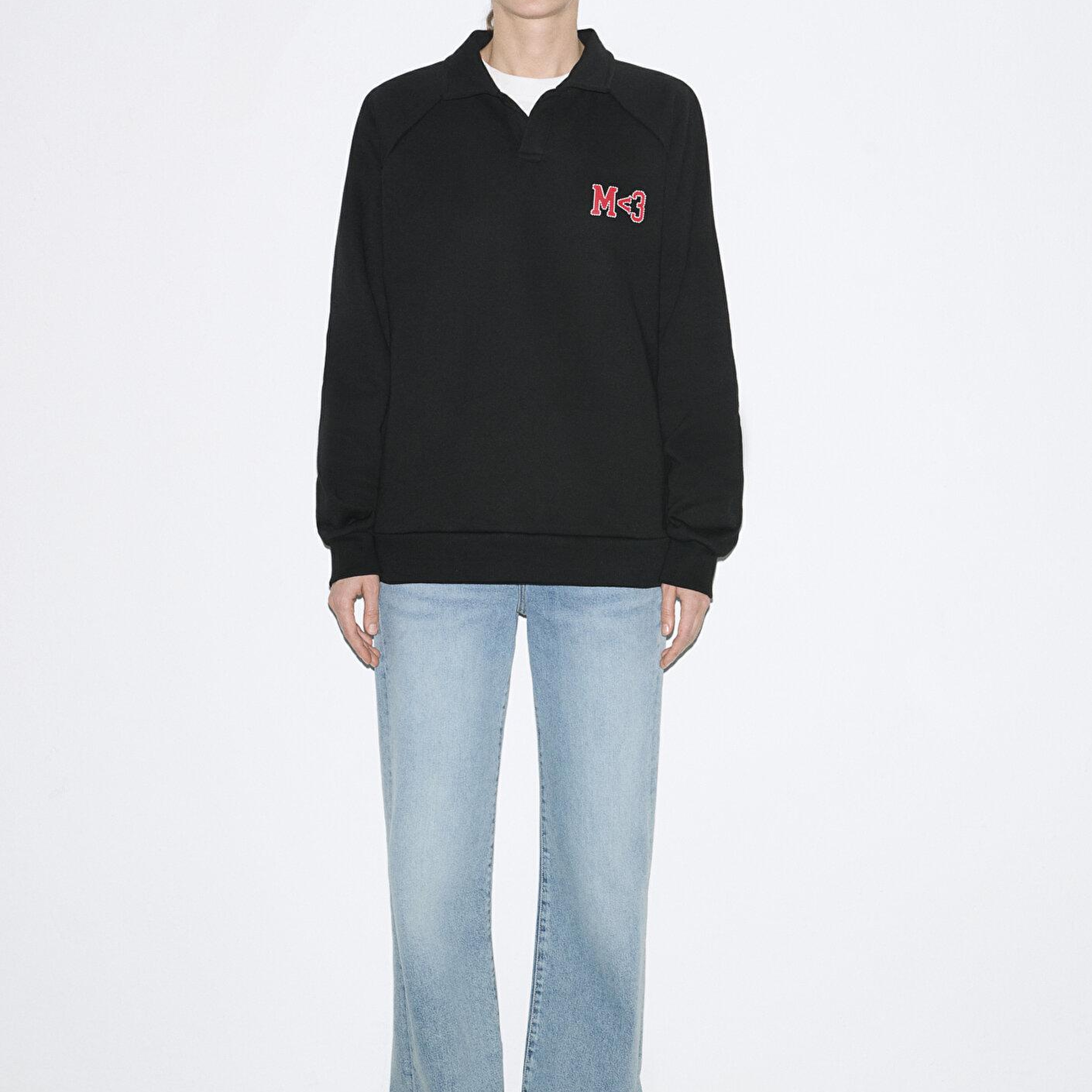 Mavi M Kalp İşlemeli Polo Yaka Siyah  Sweatshirt 0S10578-900