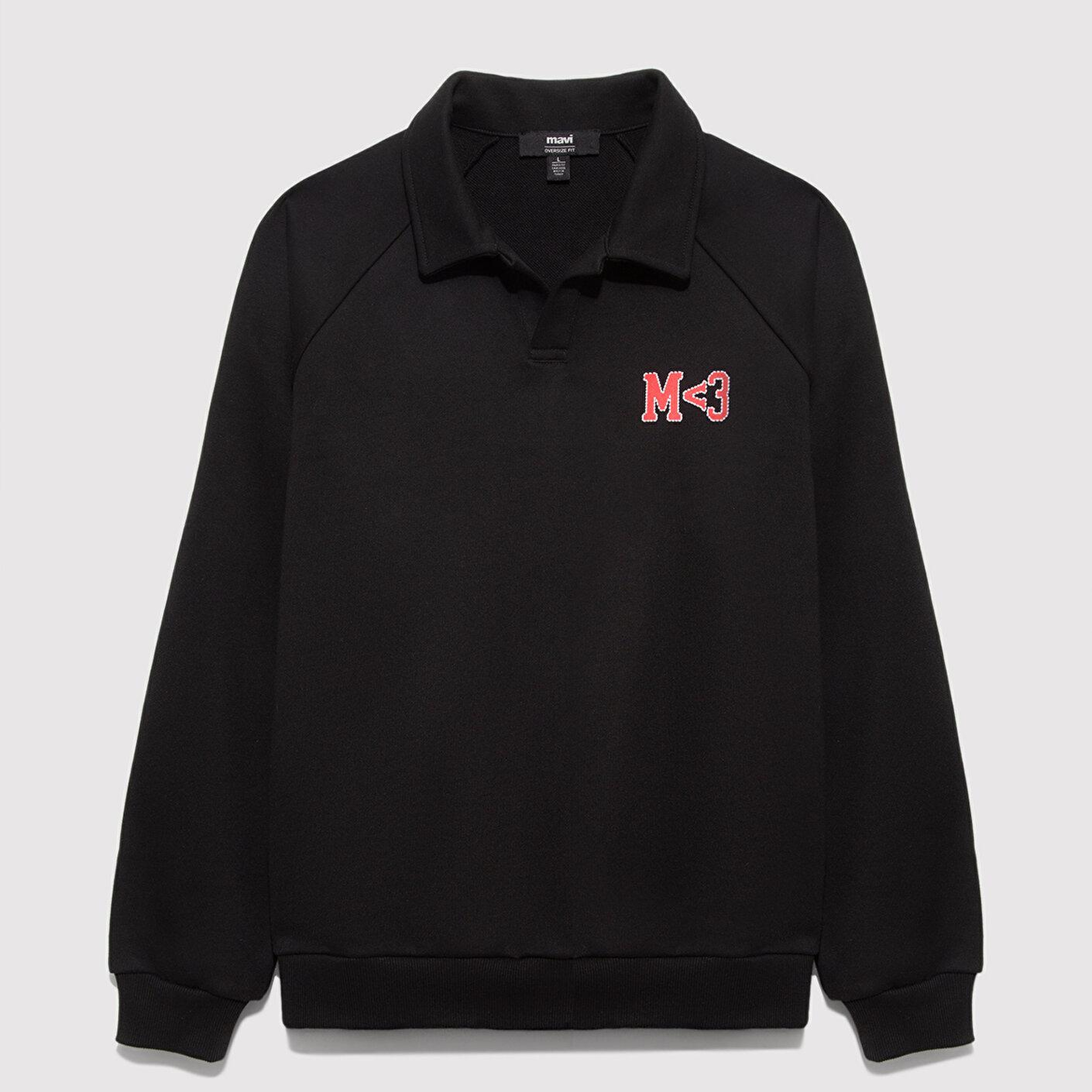 Mavi M Kalp İşlemeli Polo Yaka Siyah  Sweatshirt 0S10578-900