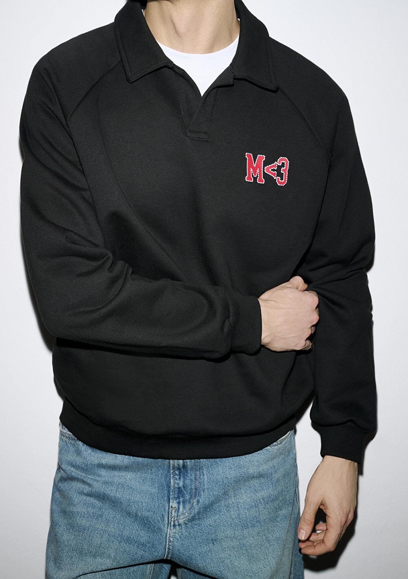 Mavi M Kalp İşlemeli Polo Yaka Siyah  Sweatshirt 0S10578-900