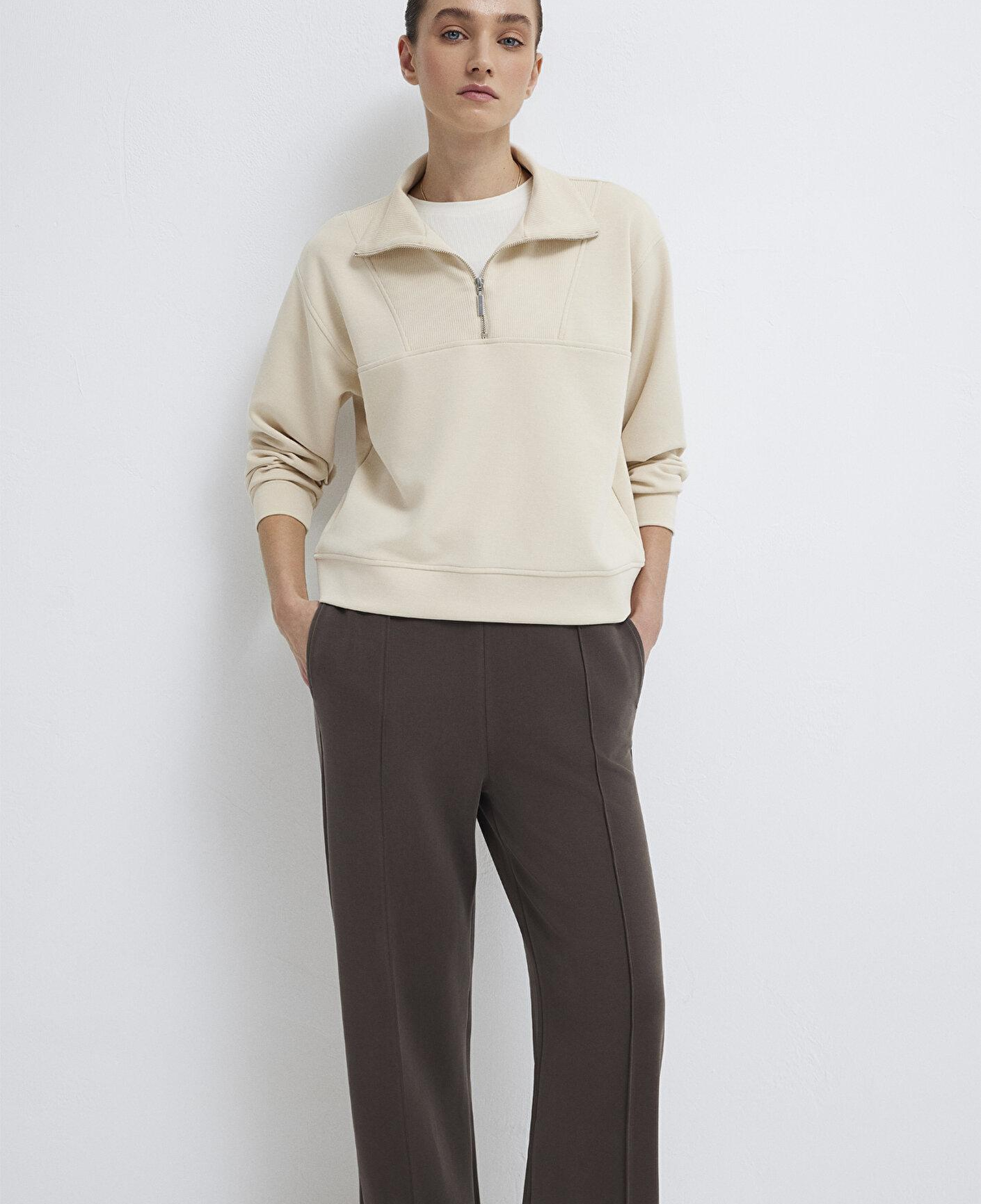 Mavi Yarı Fermuarlı Ekru (TENCEL™) Modal Karışımlı Sweatshirt 1S10488-70005