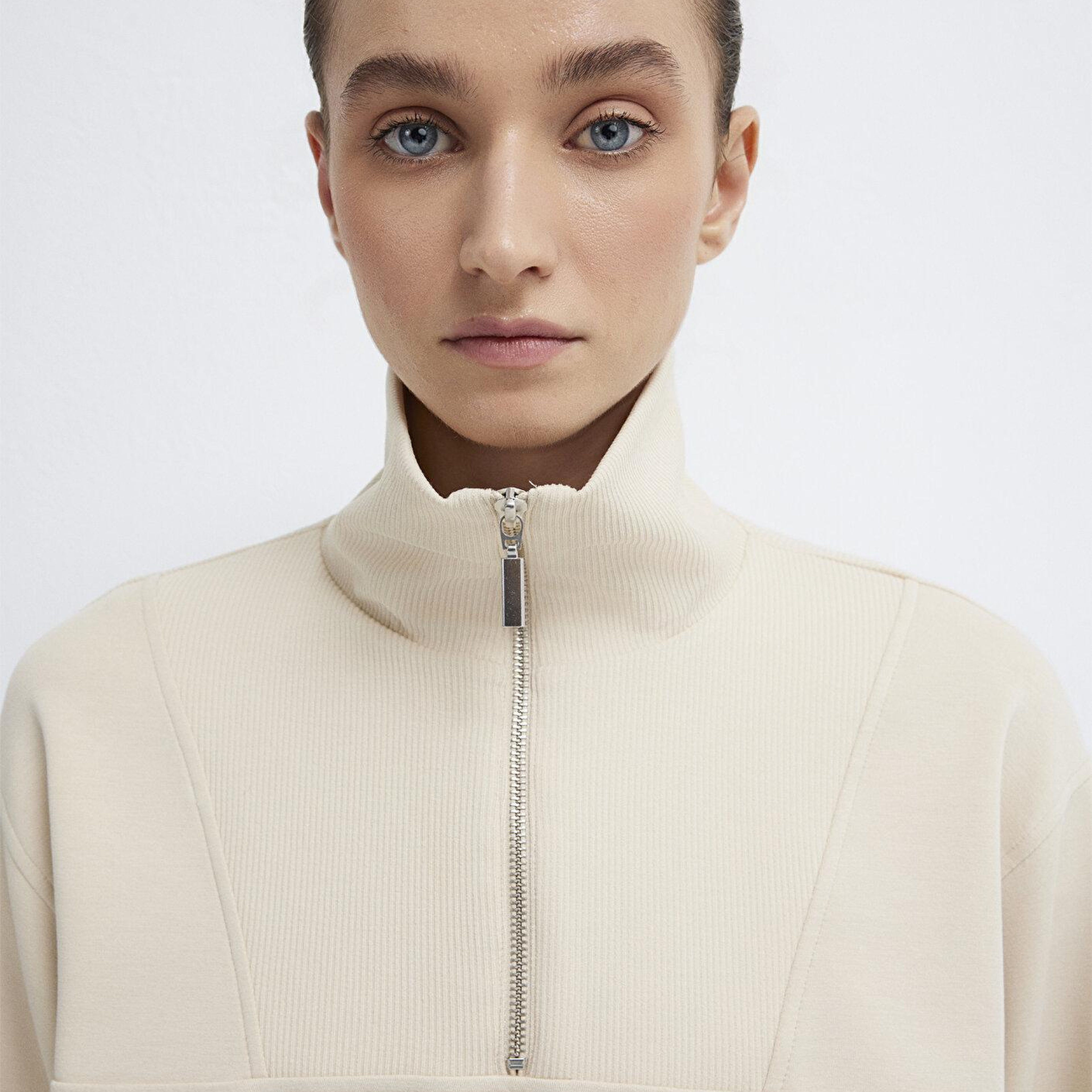 Mavi Yarı Fermuarlı Ekru (TENCEL™) Modal Karışımlı Sweatshirt 1S10488-70005