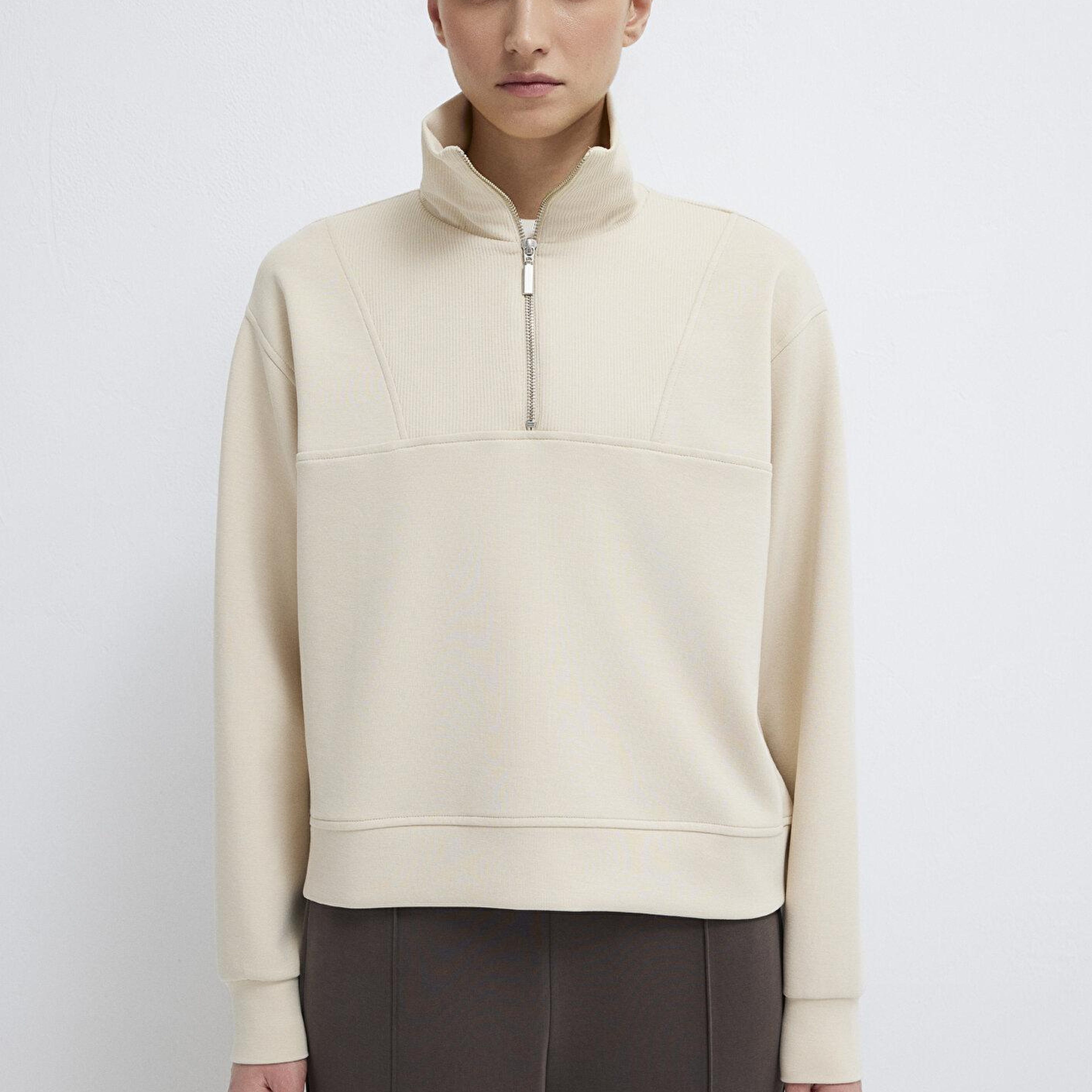 Mavi Yarı Fermuarlı Ekru (TENCEL™) Modal Karışımlı Sweatshirt 1S10488-70005