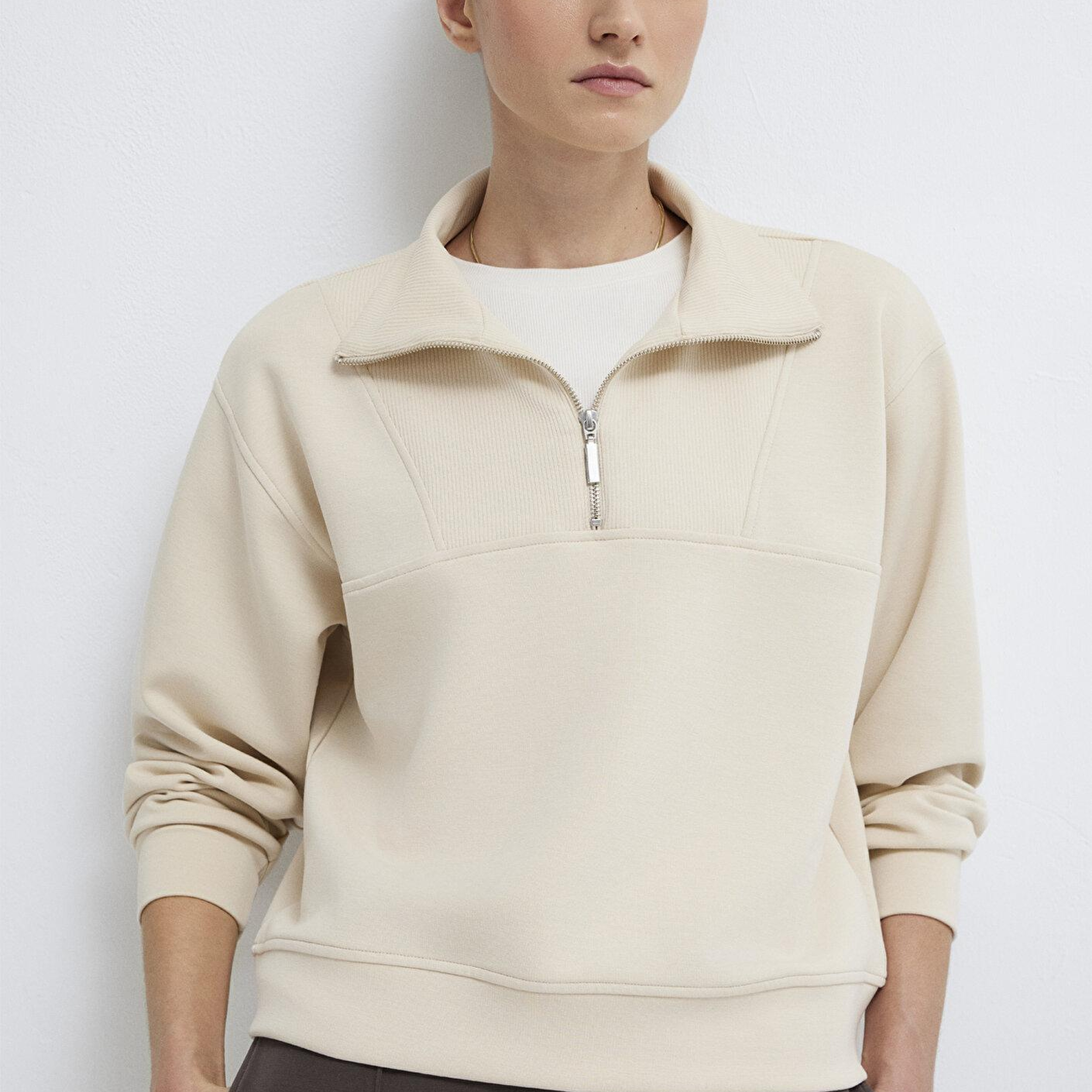 Mavi Yarı Fermuarlı Ekru (TENCEL™) Modal Karışımlı Sweatshirt 1S10488-70005