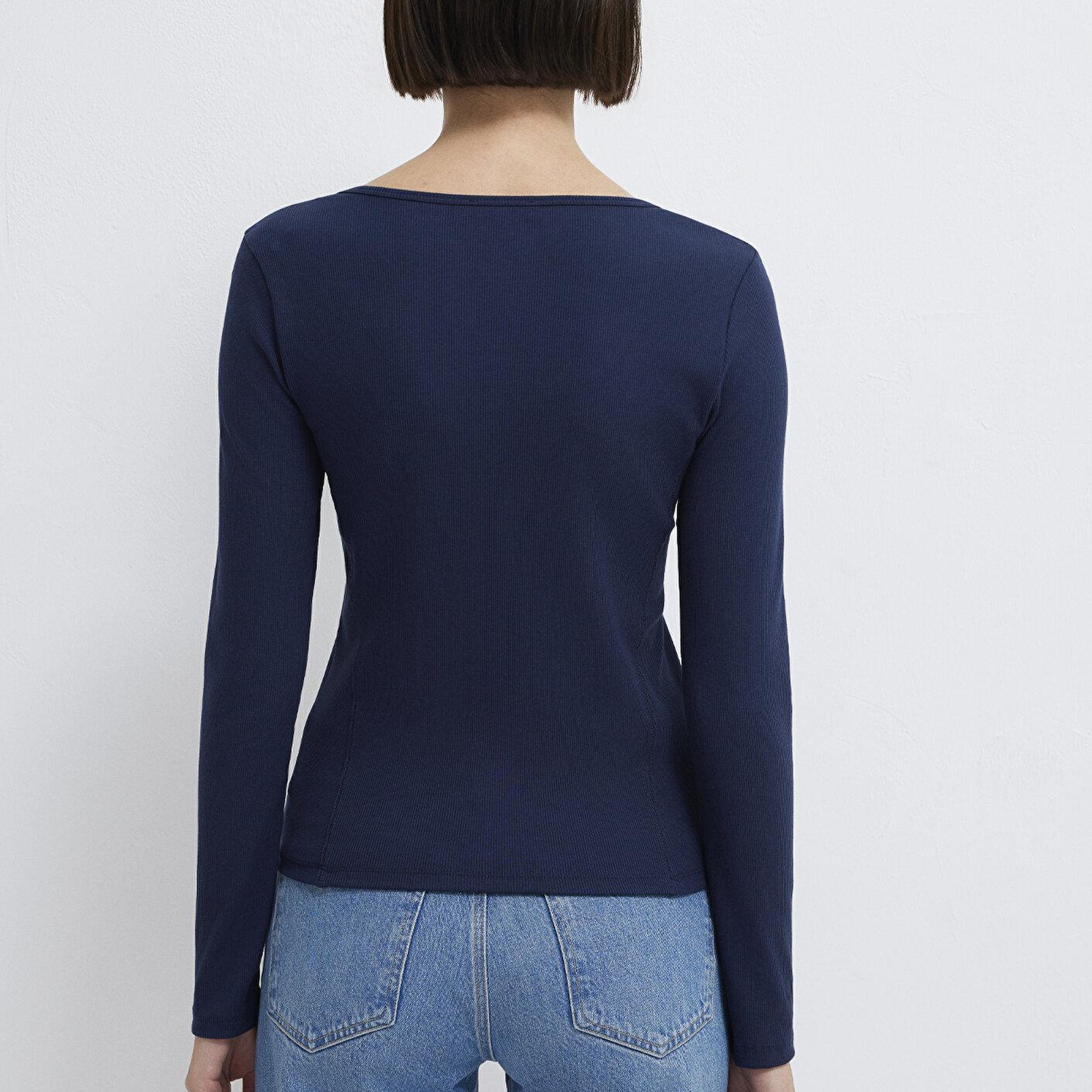 Mavi Uzun Kollu Lacivert Tişört Fitted / Vücuda Oturan Kesim 1613843-70497