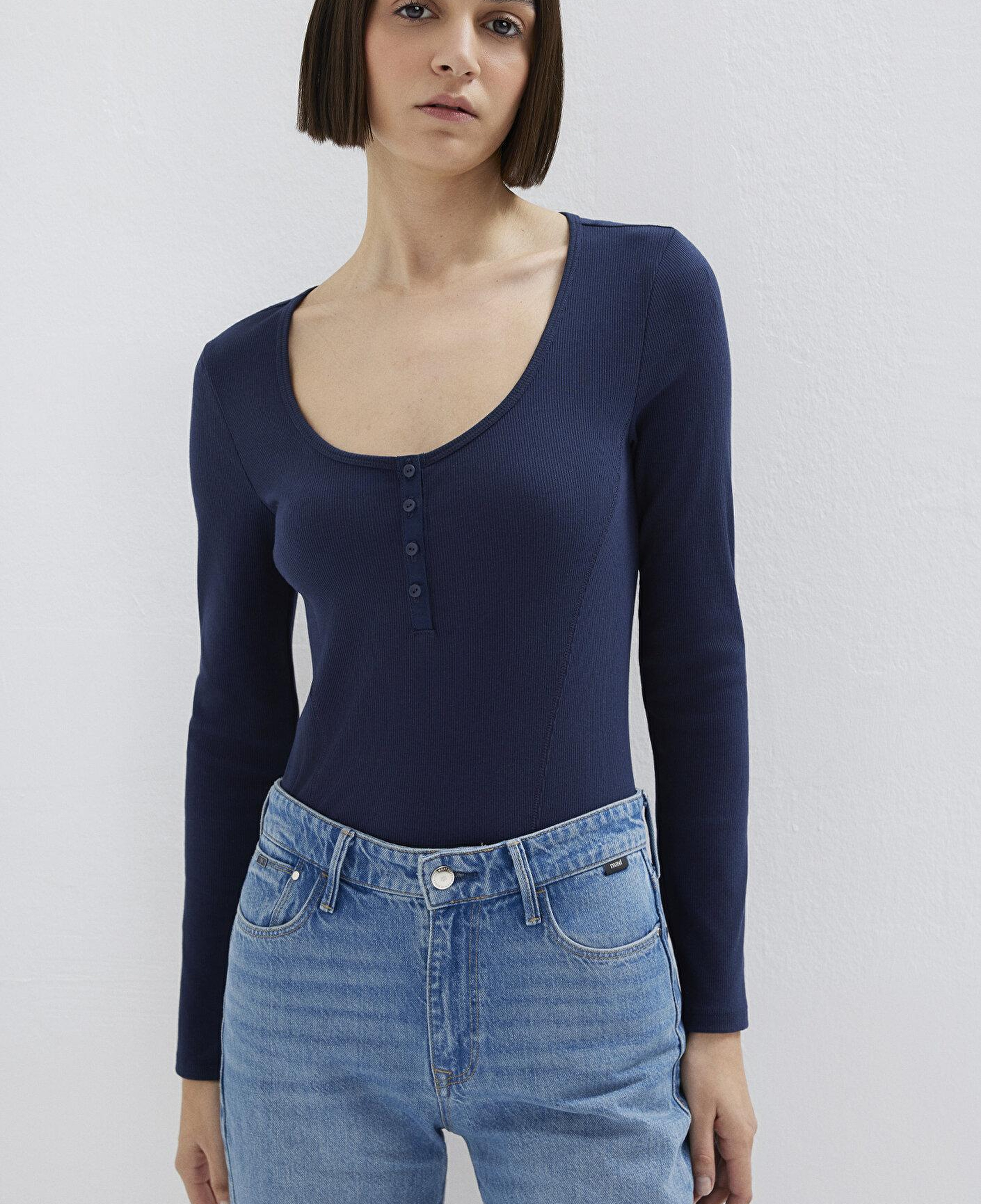 Mavi Uzun Kollu Lacivert Tişört Fitted / Vücuda Oturan Kesim 1613843-70497