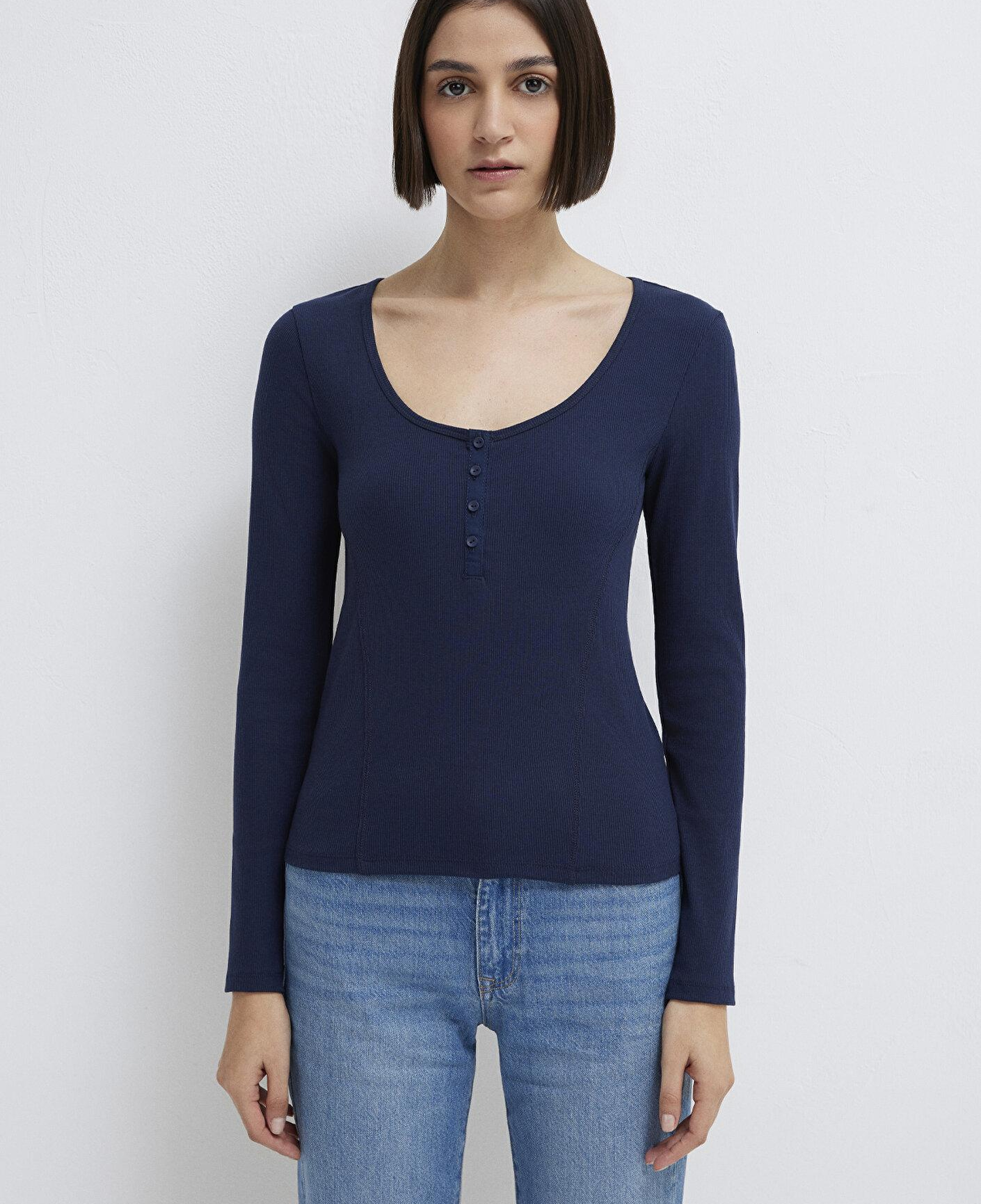 Mavi Uzun Kollu Lacivert Tişört Fitted / Vücuda Oturan Kesim 1613843-70497