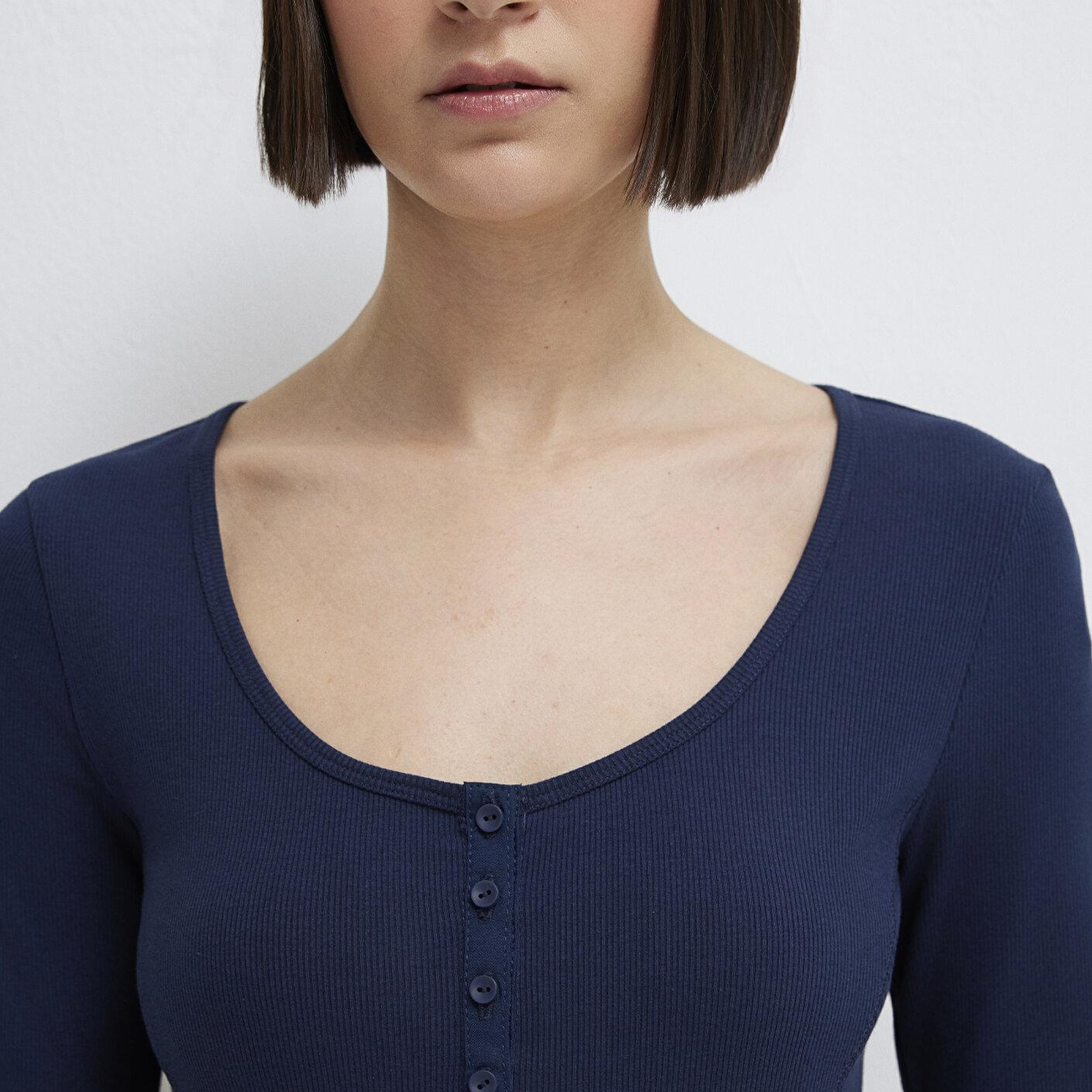 Mavi Uzun Kollu Lacivert Tişört Fitted / Vücuda Oturan Kesim 1613843-70497