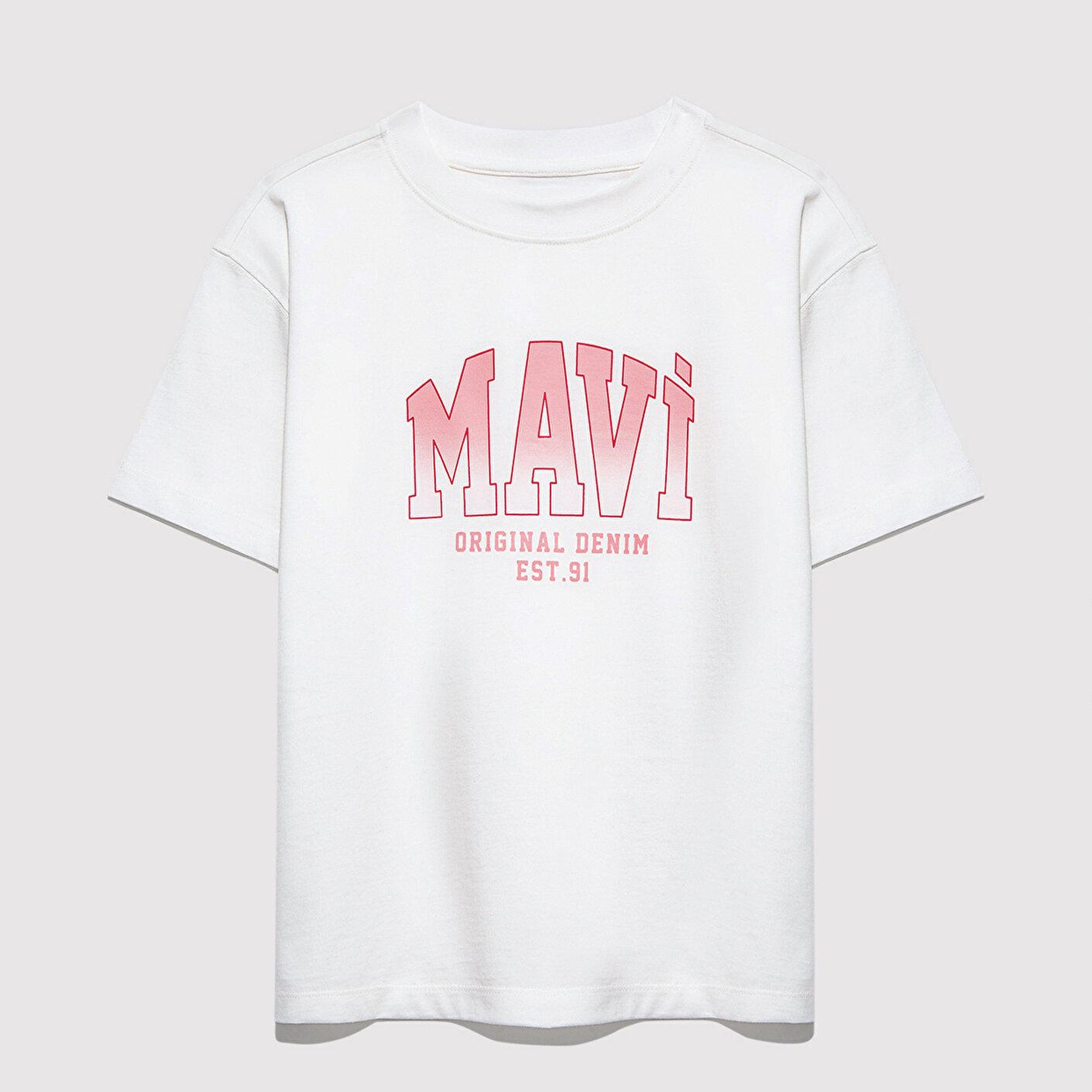 Mavi Mavi Logo Baskılı Ekru Tişört Loose Fit / Bol Rahat Kesim 7610386-70057