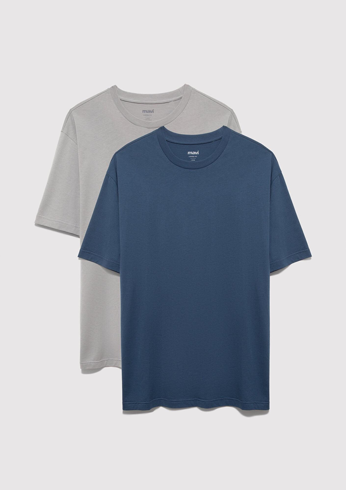 Mavi 2li Erkek Basic Tişört Loose Fit / Bol Rahat Kesim 0612317-90609