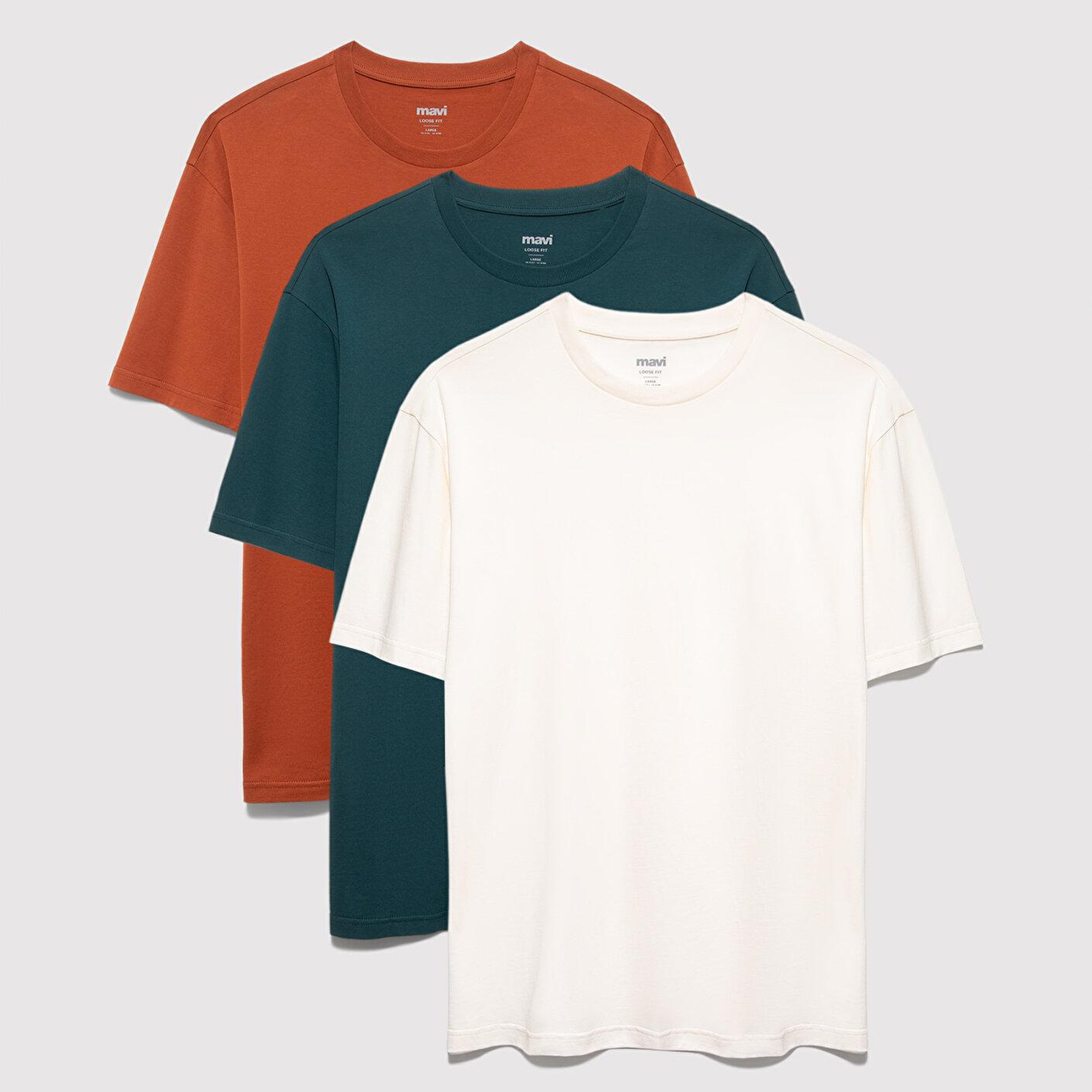 Mavi 3lü Erkek Basic Tişört Loose Fit / Bol Rahat Kesim 0612315-87831