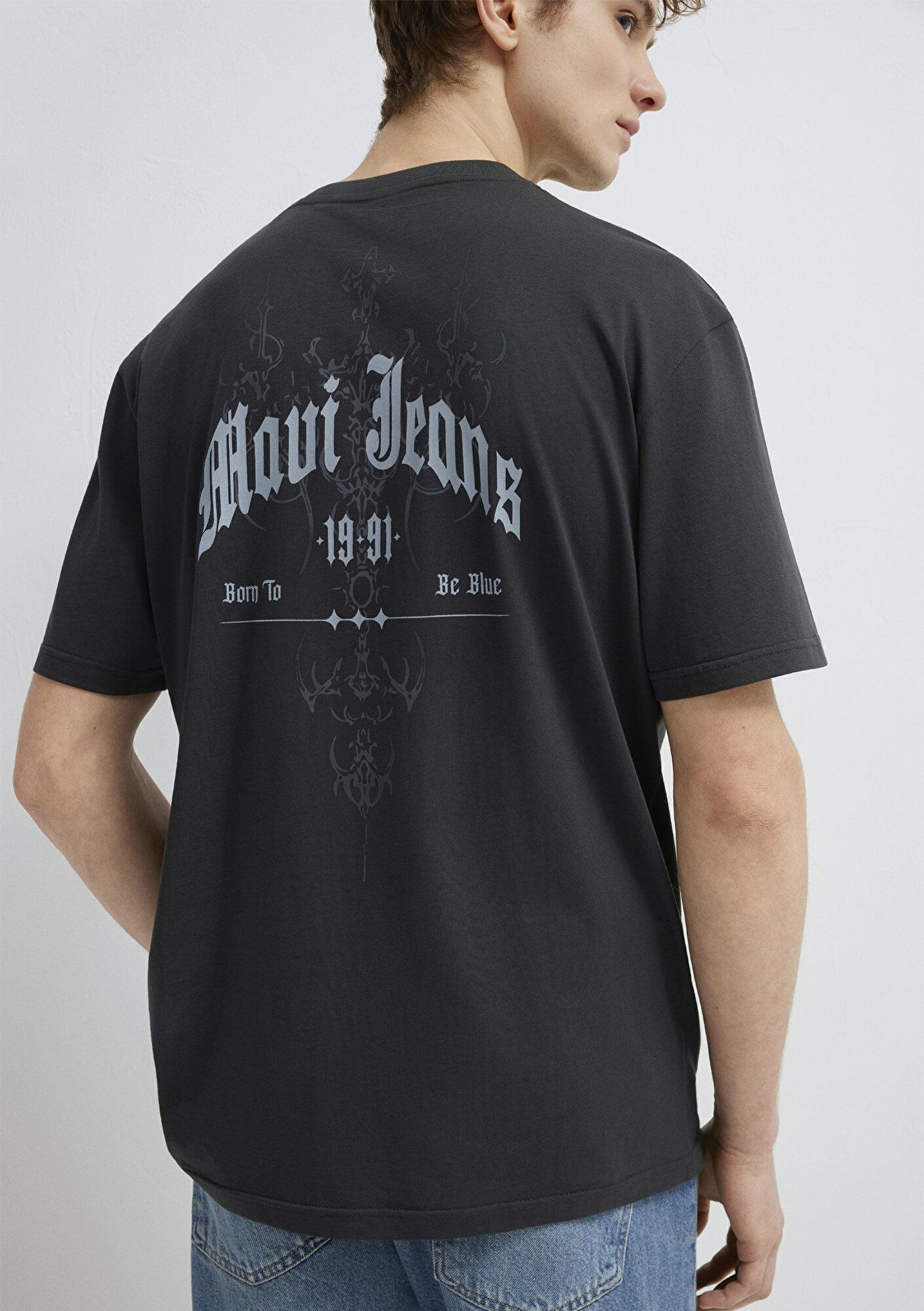 Mavi Mavi Jeans Baskılı Antrasit Tişört Loose Fit / Bol Rahat Kesim 0613212-70087