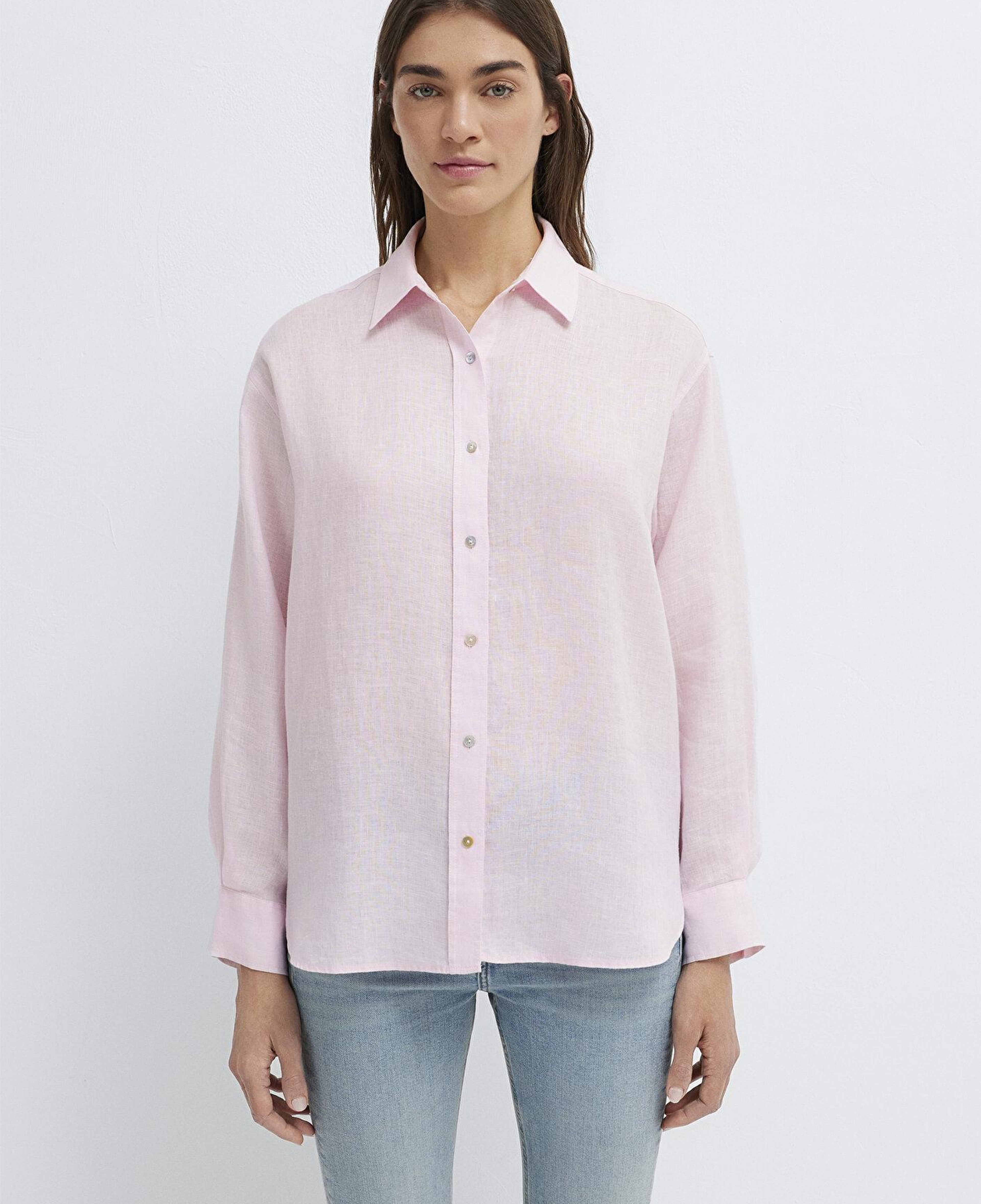 Mavi Pembe Keten Gömlek Loose Fit / Bol Rahat Kesim 1210747-90773