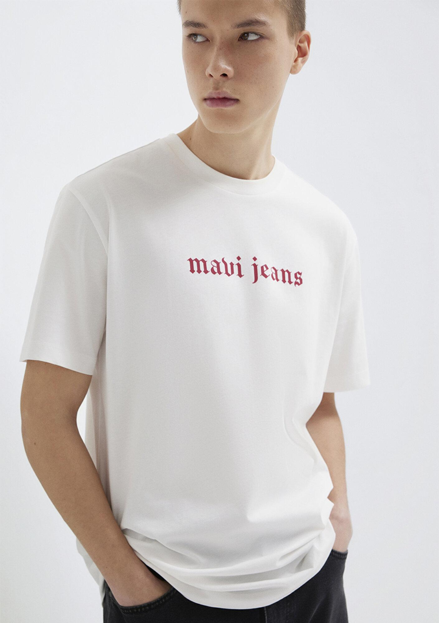 Mavi Mavi Jeans Baskılı Ekru Tişört Loose Fit / Bol Rahat Kesim 0613201-70057