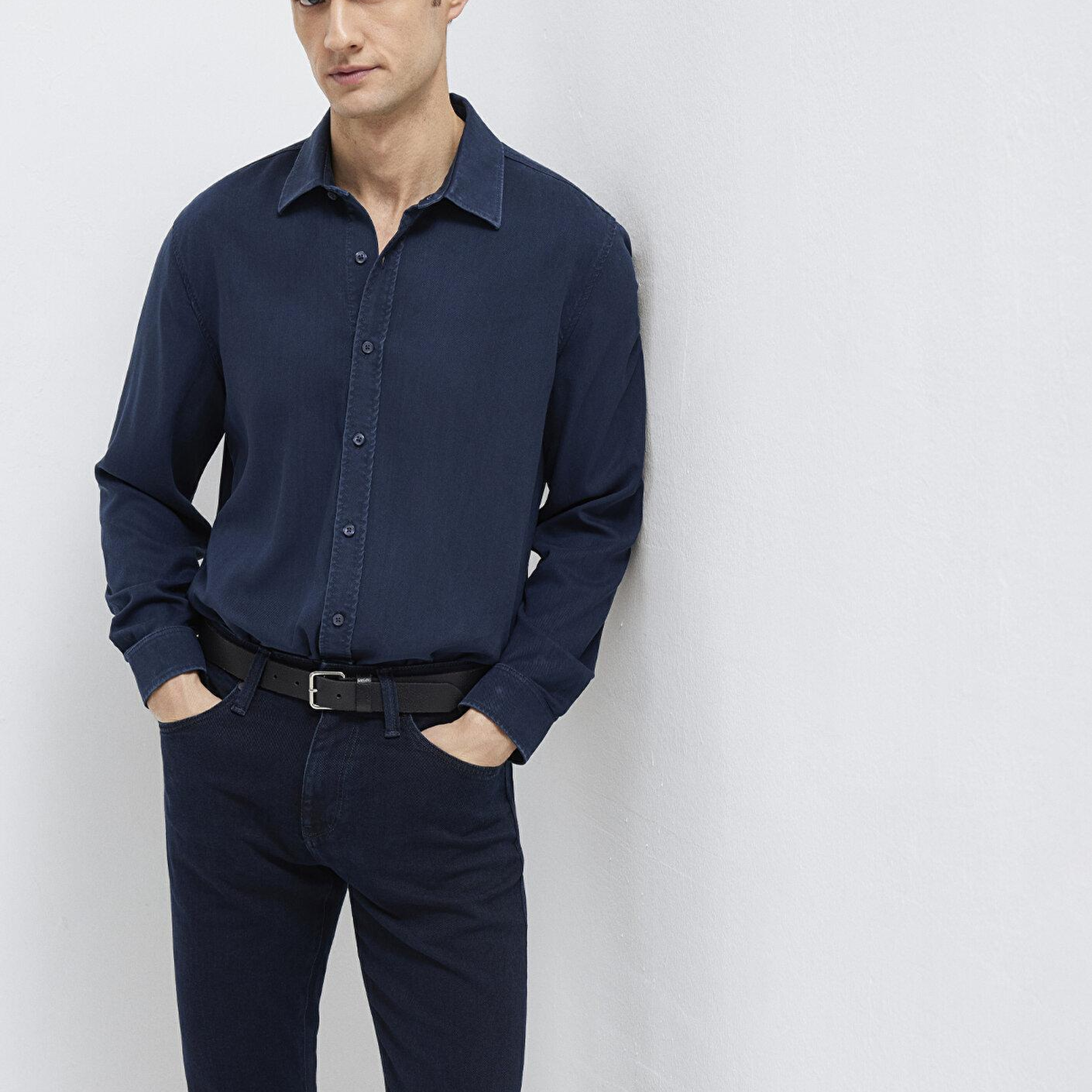 Mavi Lacivert (TENCEL™) Liyosel Gömlek Regular Fit / Normal Kesim 0210818-70494