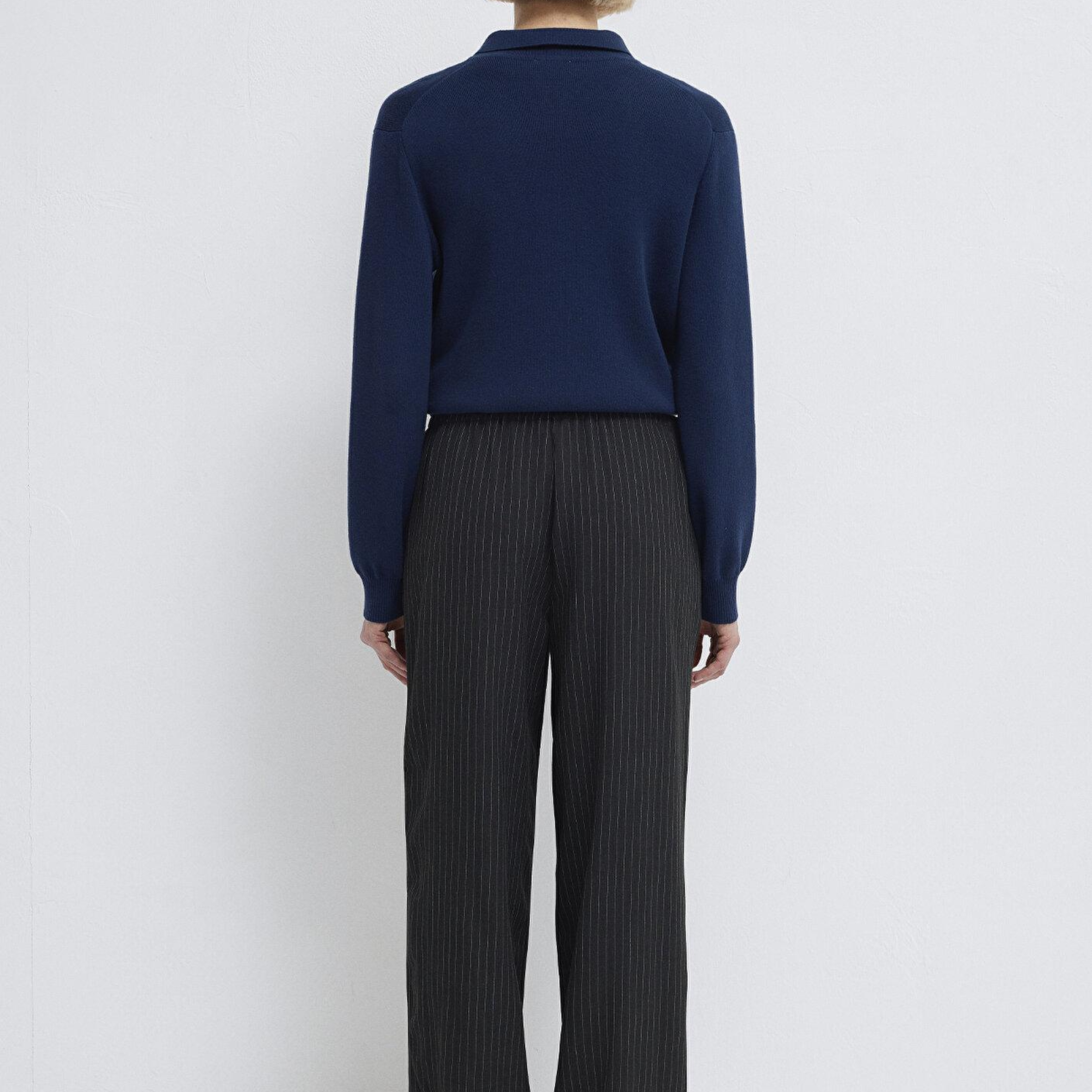 Mavi Beli Bağcıklı Çizgili Antrasit Pantolon 1011153-91492