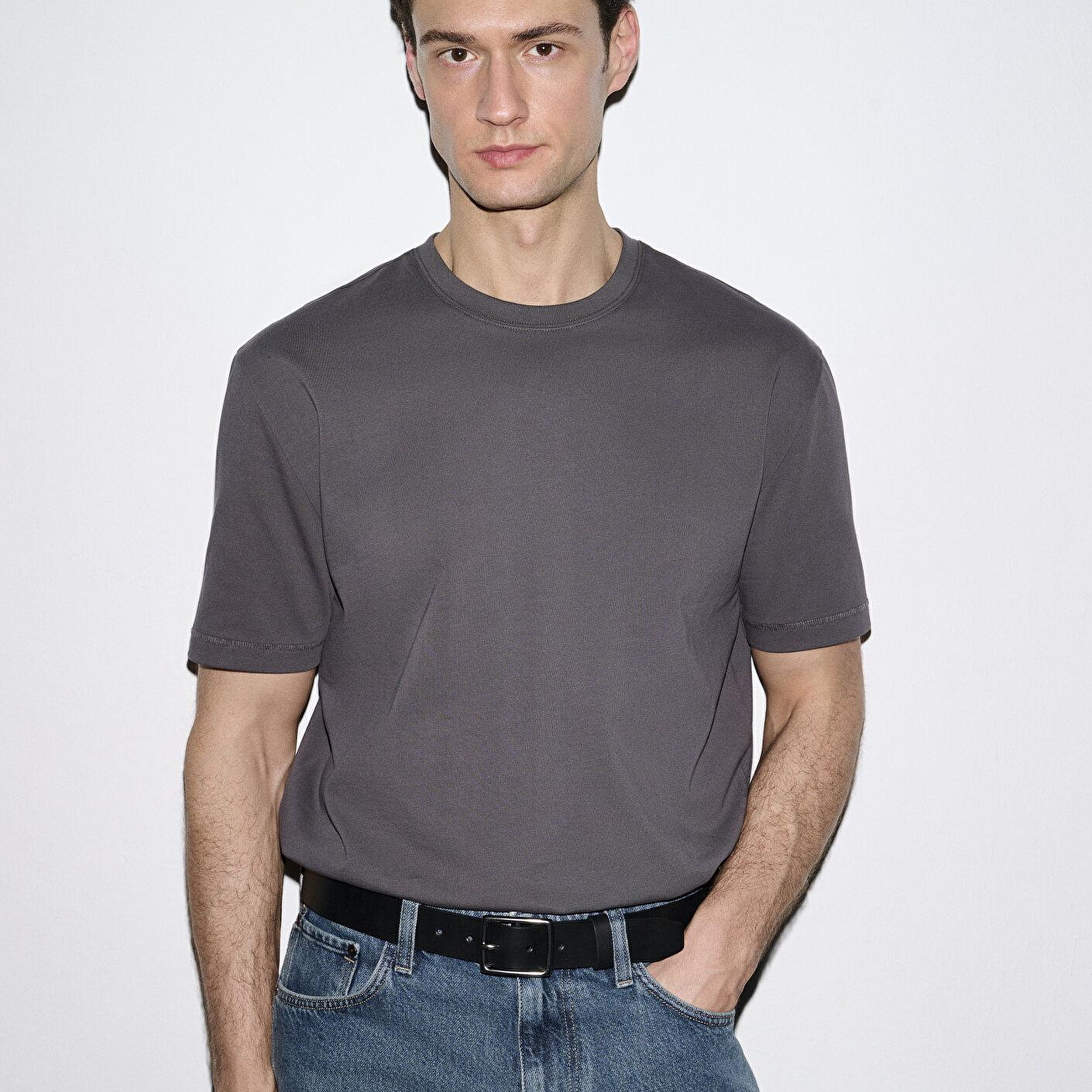 Mavi Gri Basic Tişört Loose Fit / Bol Rahat Kesim 0612269-70101