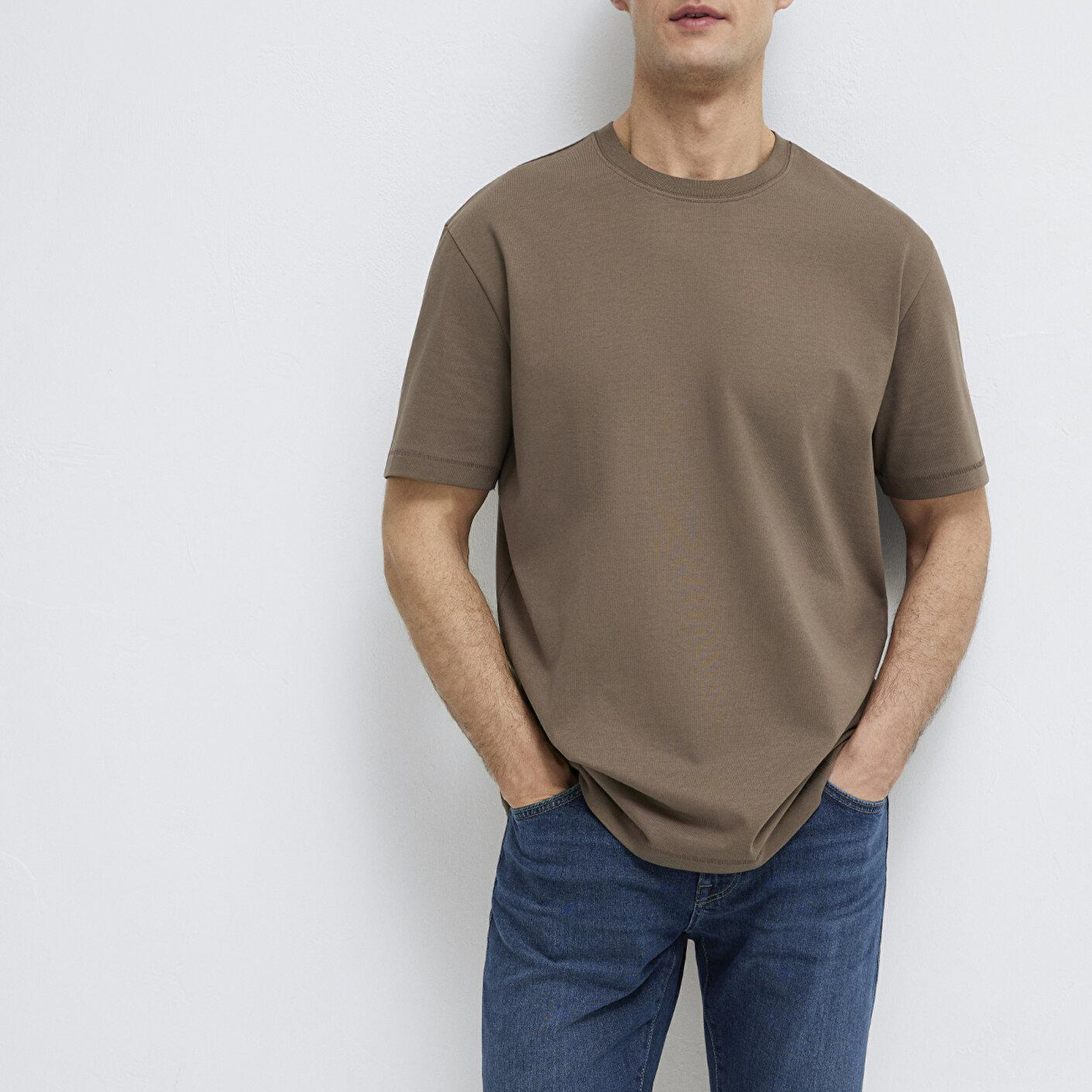 Mavi Kahverengi Basic Tişört Loose Fit / Bol Rahat Kesim 0612269-83866