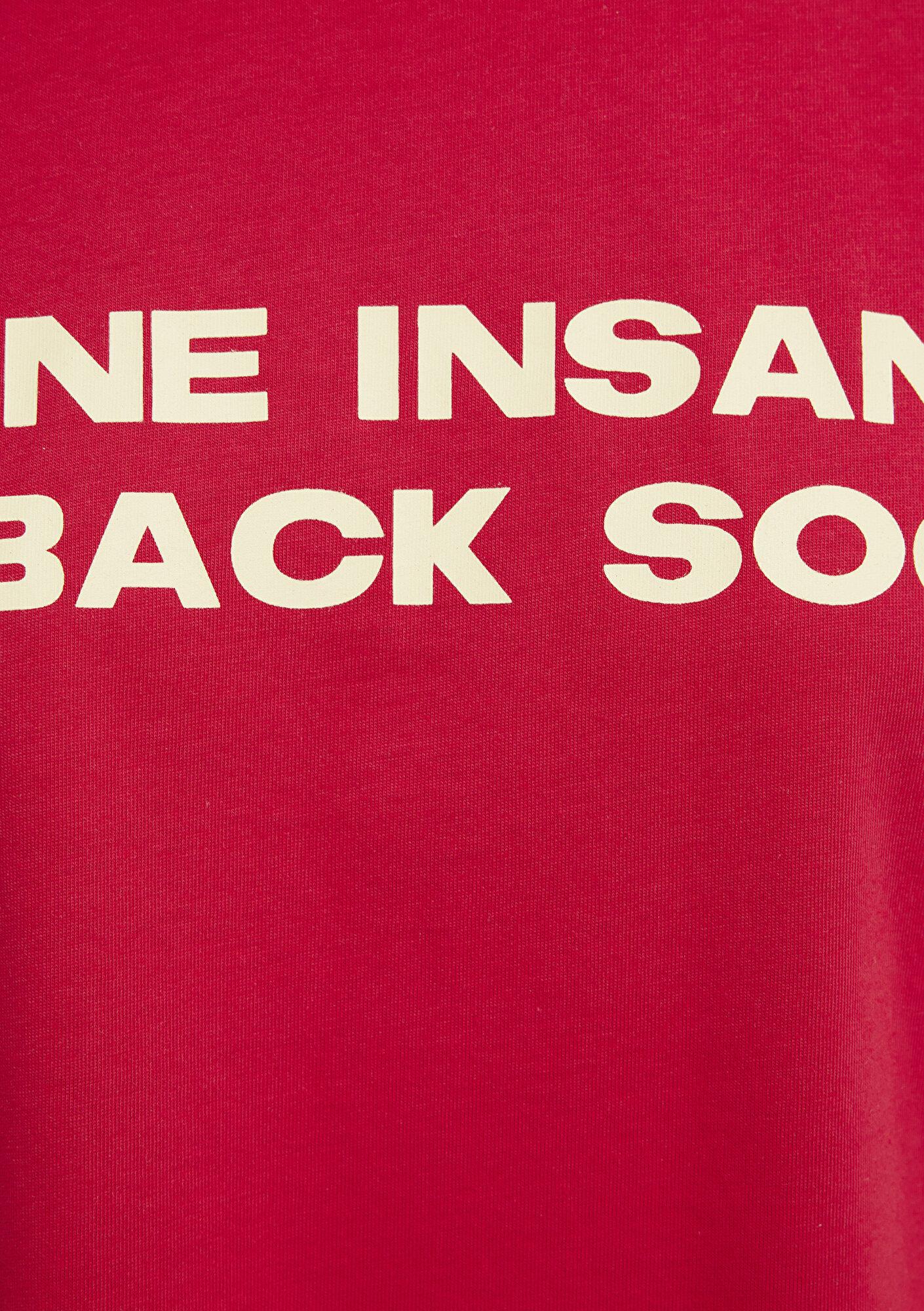 Mavi Slogan Baskılı Kırmızı Tişört Loose Fit / Bol Rahat Kesim 1614000-80791