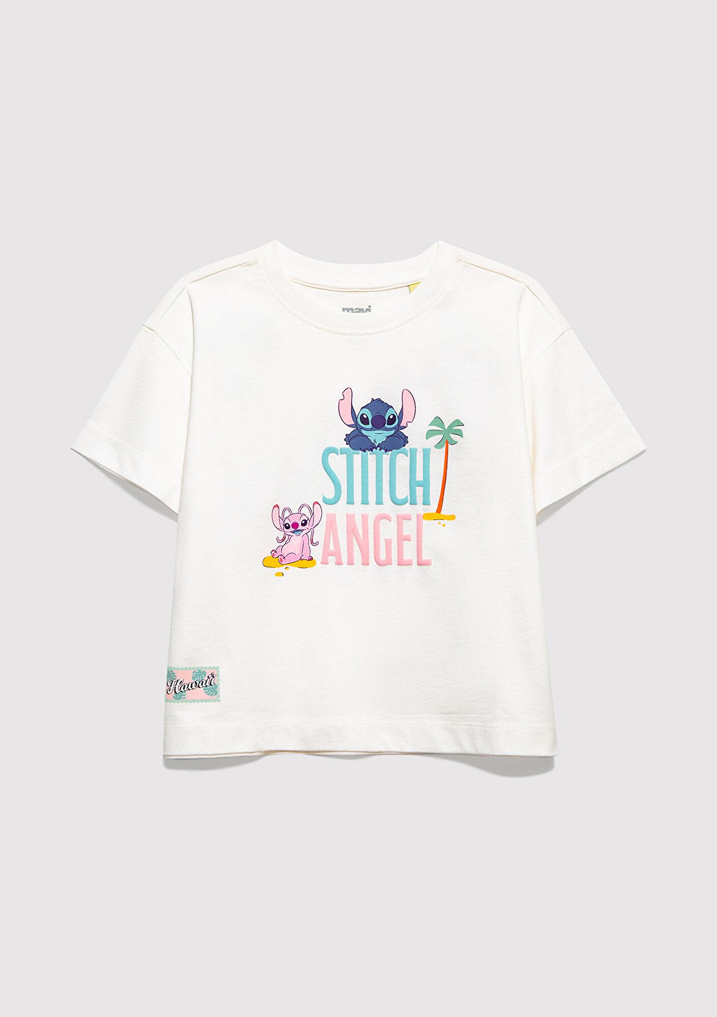 Mavi Stitch Baskılı Ekru Tişört Loose Fit / Bol Rahat Kesim 7610449-70057
