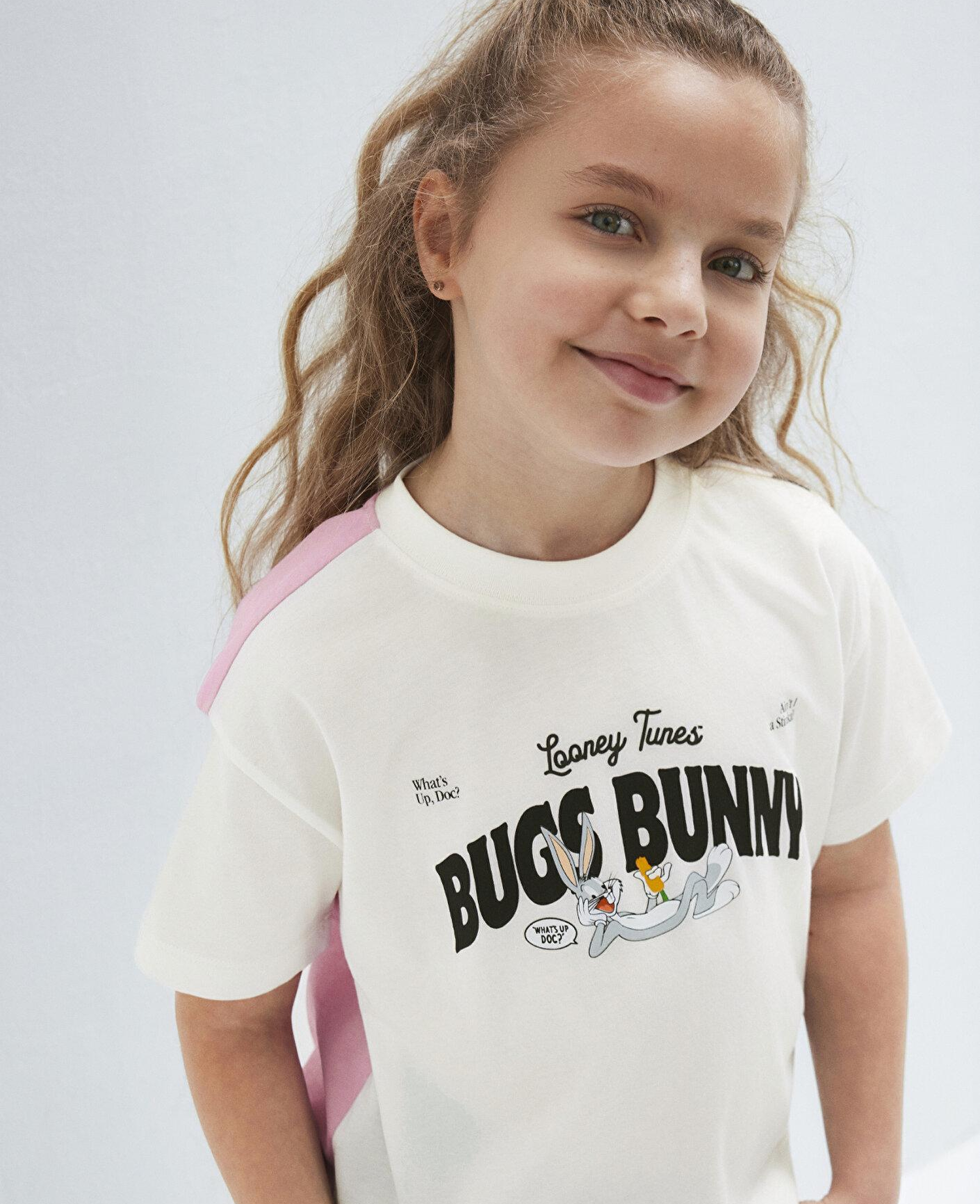 Mavi Bugs Bunny Baskılı Ekru Tişört Loose Fit / Bol Rahat Kesim 7610454-70057