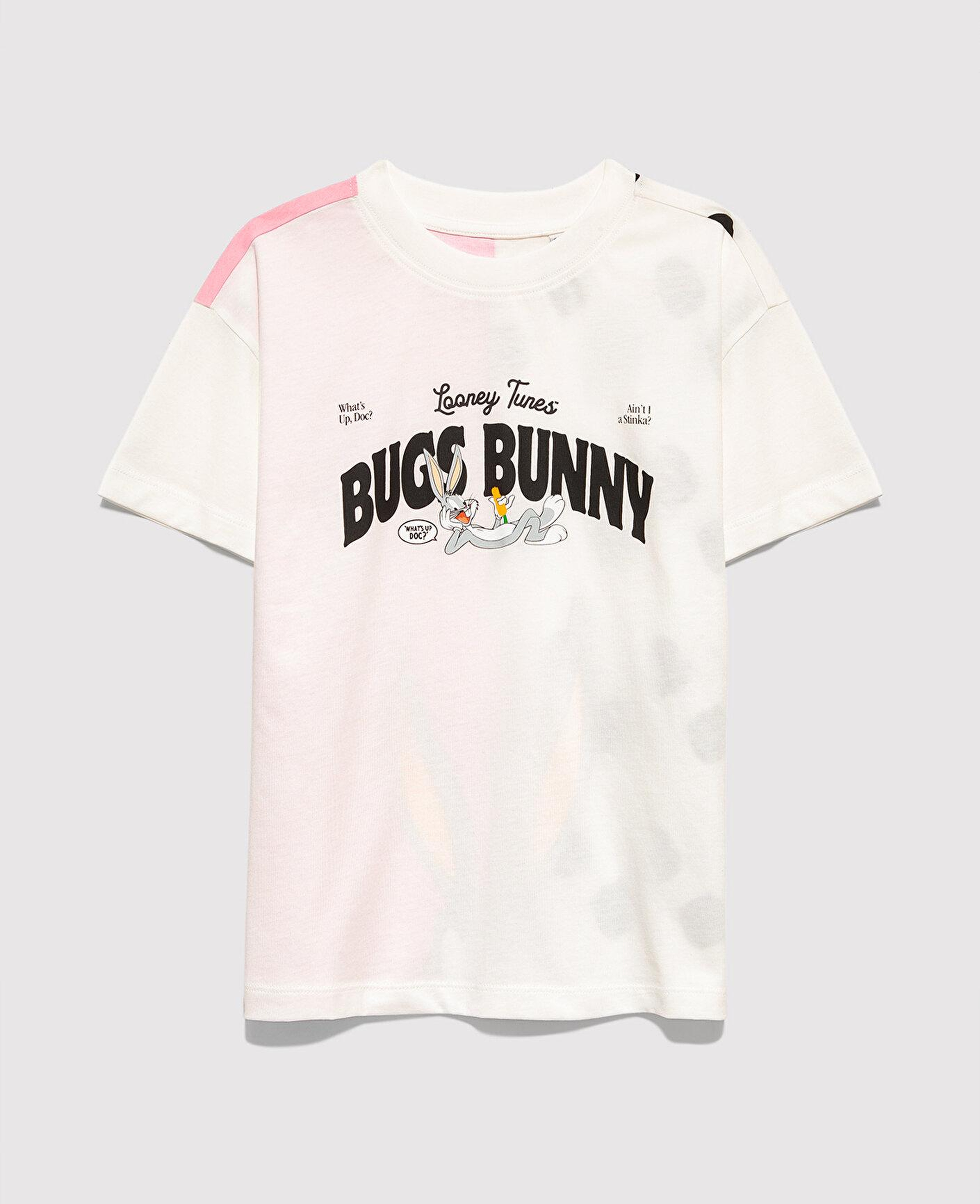 Mavi Bugs Bunny Baskılı Ekru Tişört Loose Fit / Bol Rahat Kesim 7610454-70057