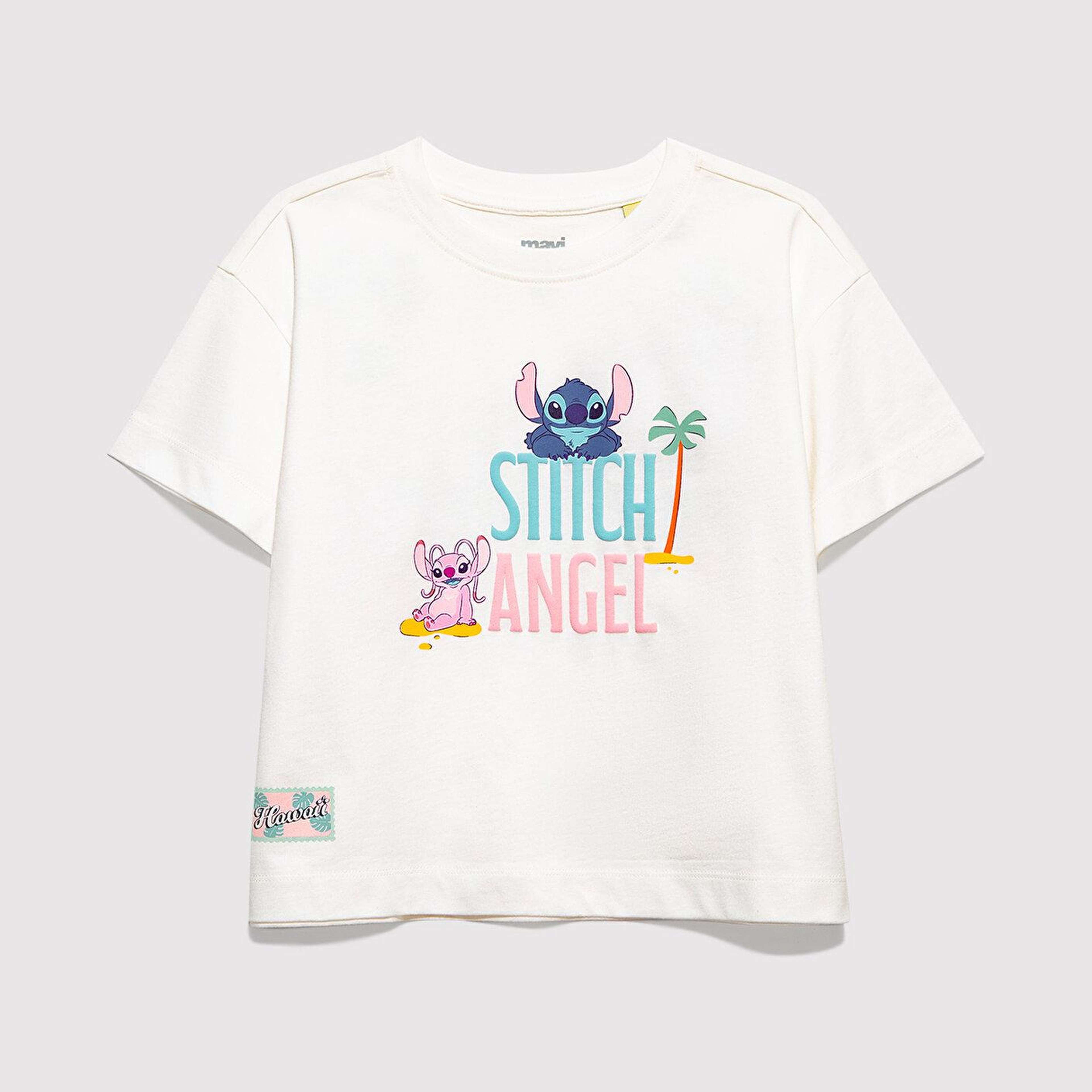 Mavi Stitch Baskılı Ekru Tişört Loose Fit / Bol Rahat Kesim 7610449-70057
