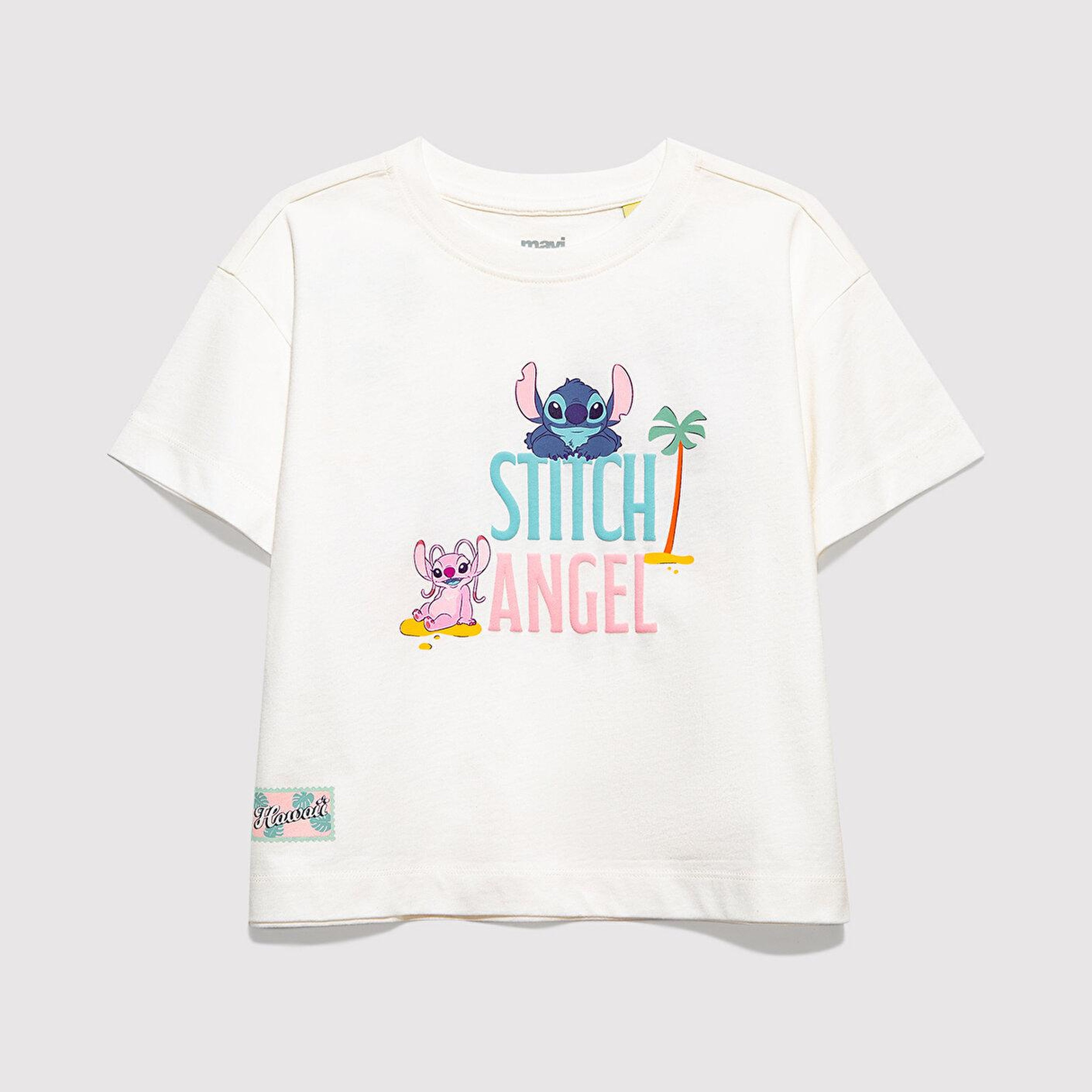 Mavi Stitch Baskılı Ekru Tişört Loose Fit / Bol Rahat Kesim 7610449-70057