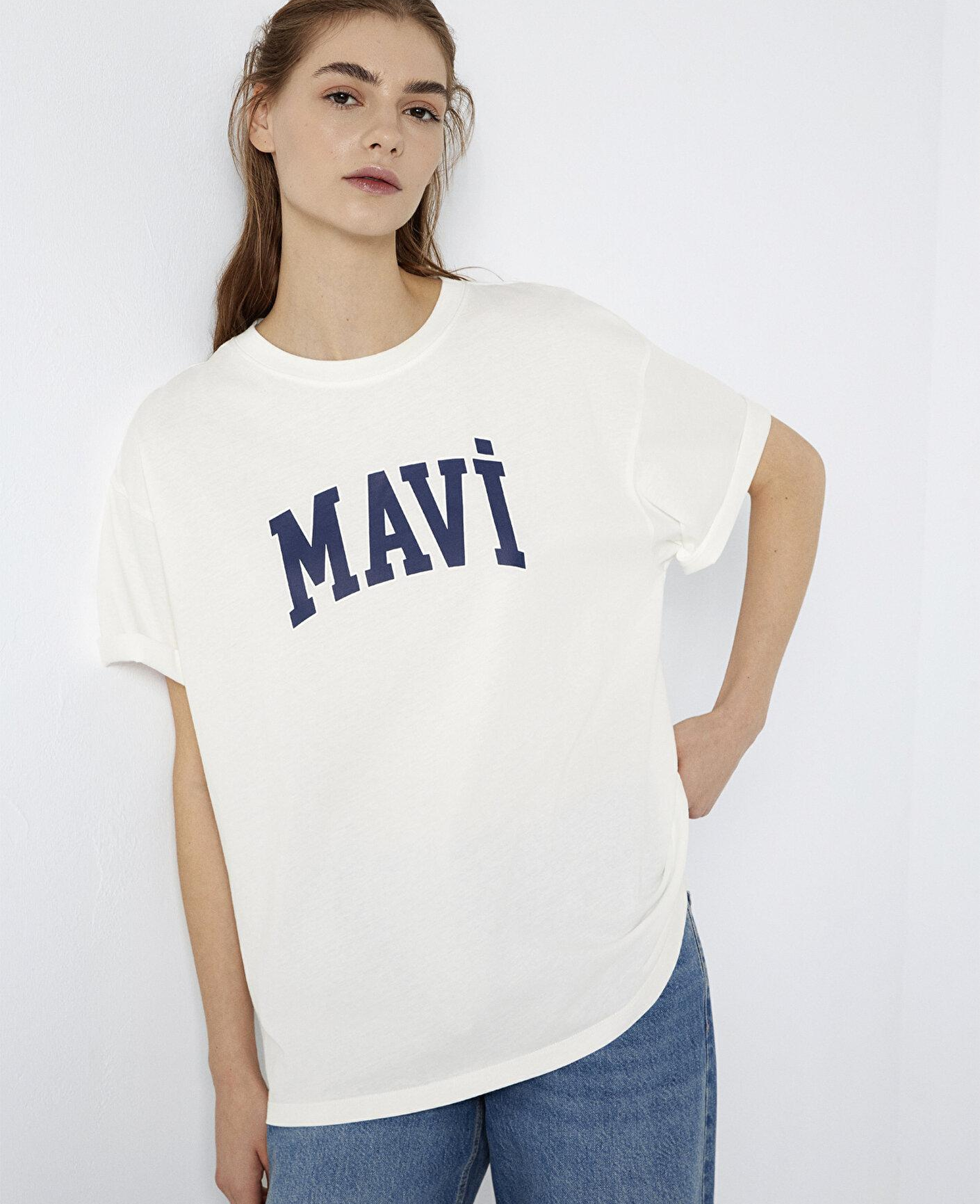 Mavi Mavi Logo Baskılı Ekru Tişört. Oversize / Geniş Kesim 1600843-81964