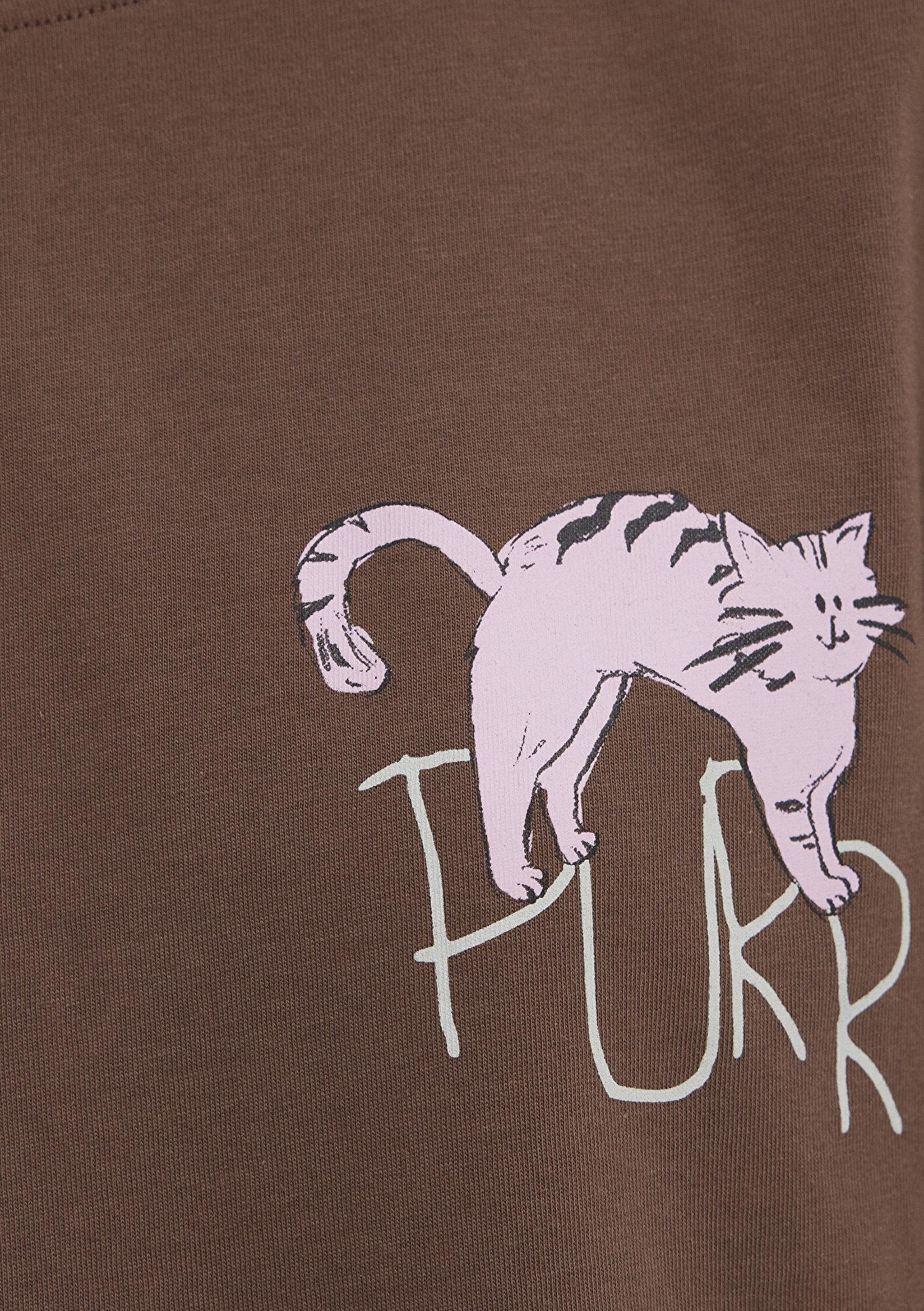 Mavi Kedi Baskılı Kahverengi Tişört Regular Fit / Normal Kesim 1613726-81959