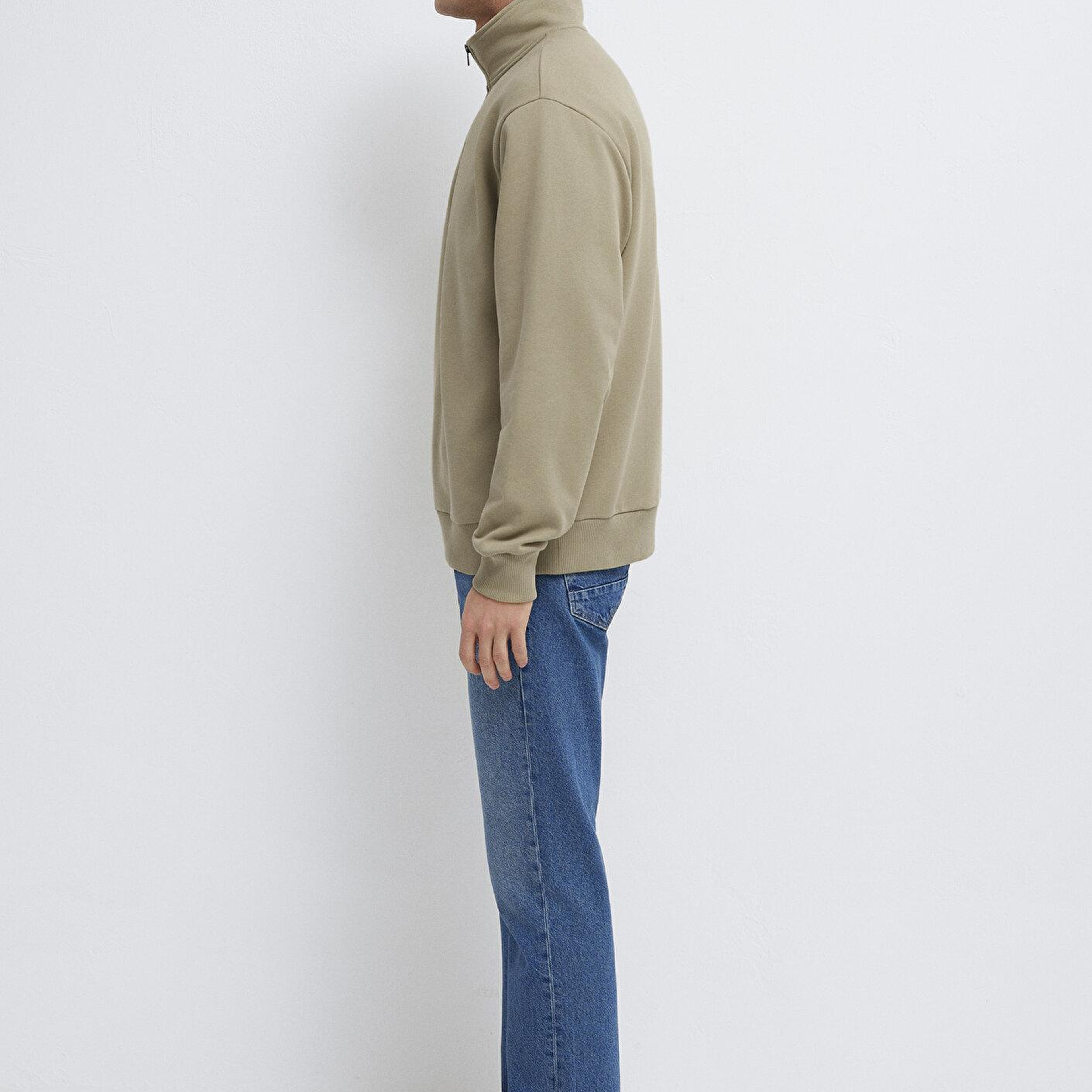 Mavi Yarı Fermuarlı Basic Bej Sweatshirt 0S10419-70204