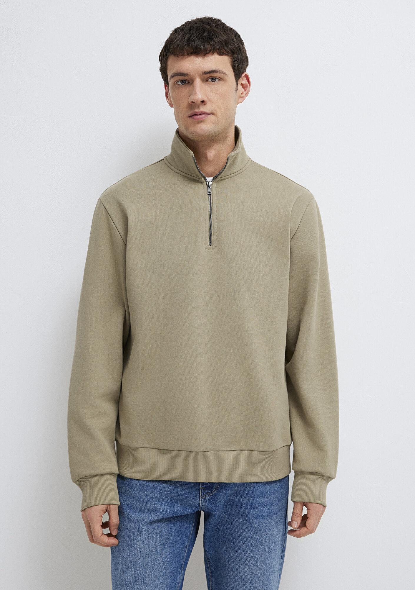 Mavi Yarı Fermuarlı Basic Bej Sweatshirt 0S10419-70204