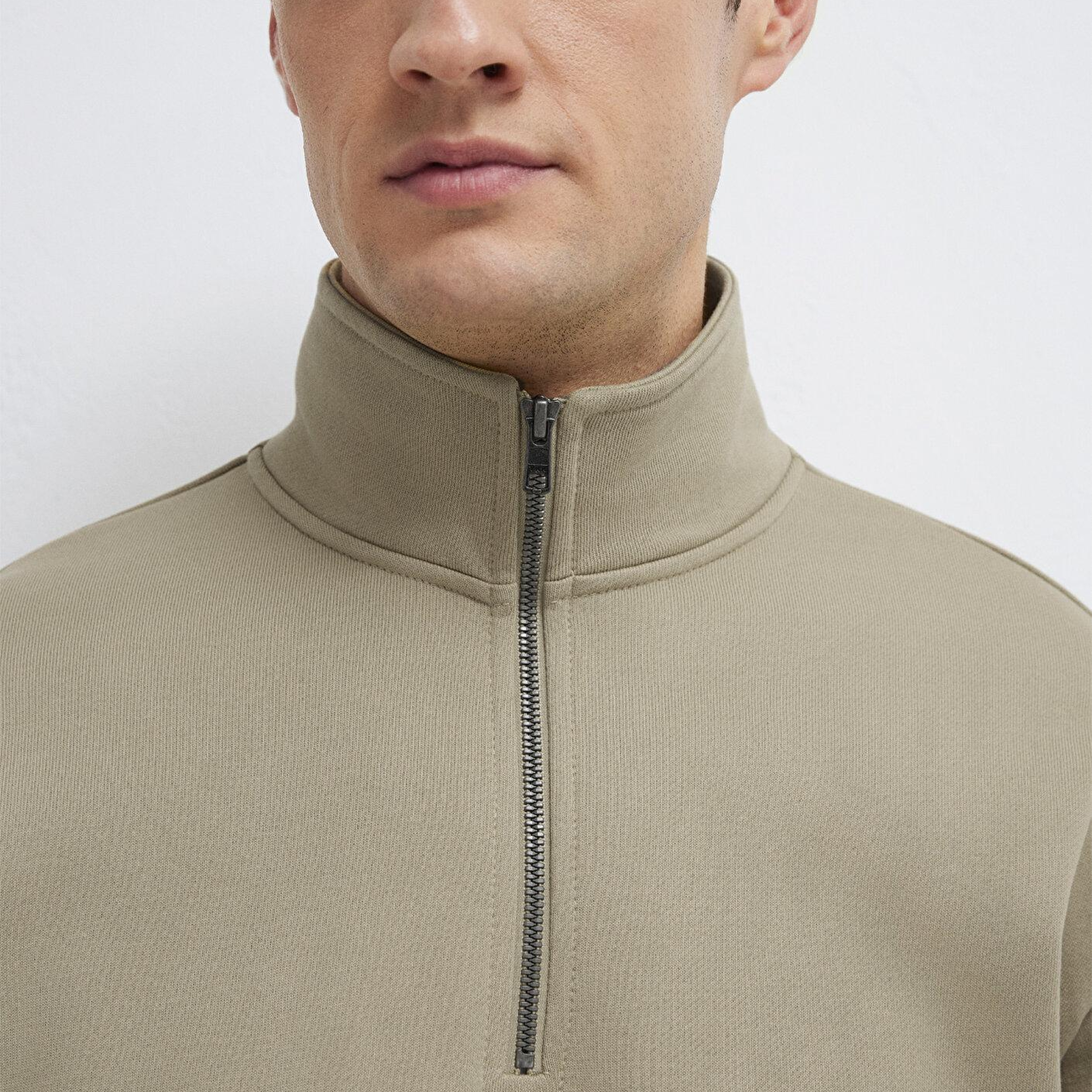 Mavi Yarı Fermuarlı Basic Bej Sweatshirt 0S10419-70204