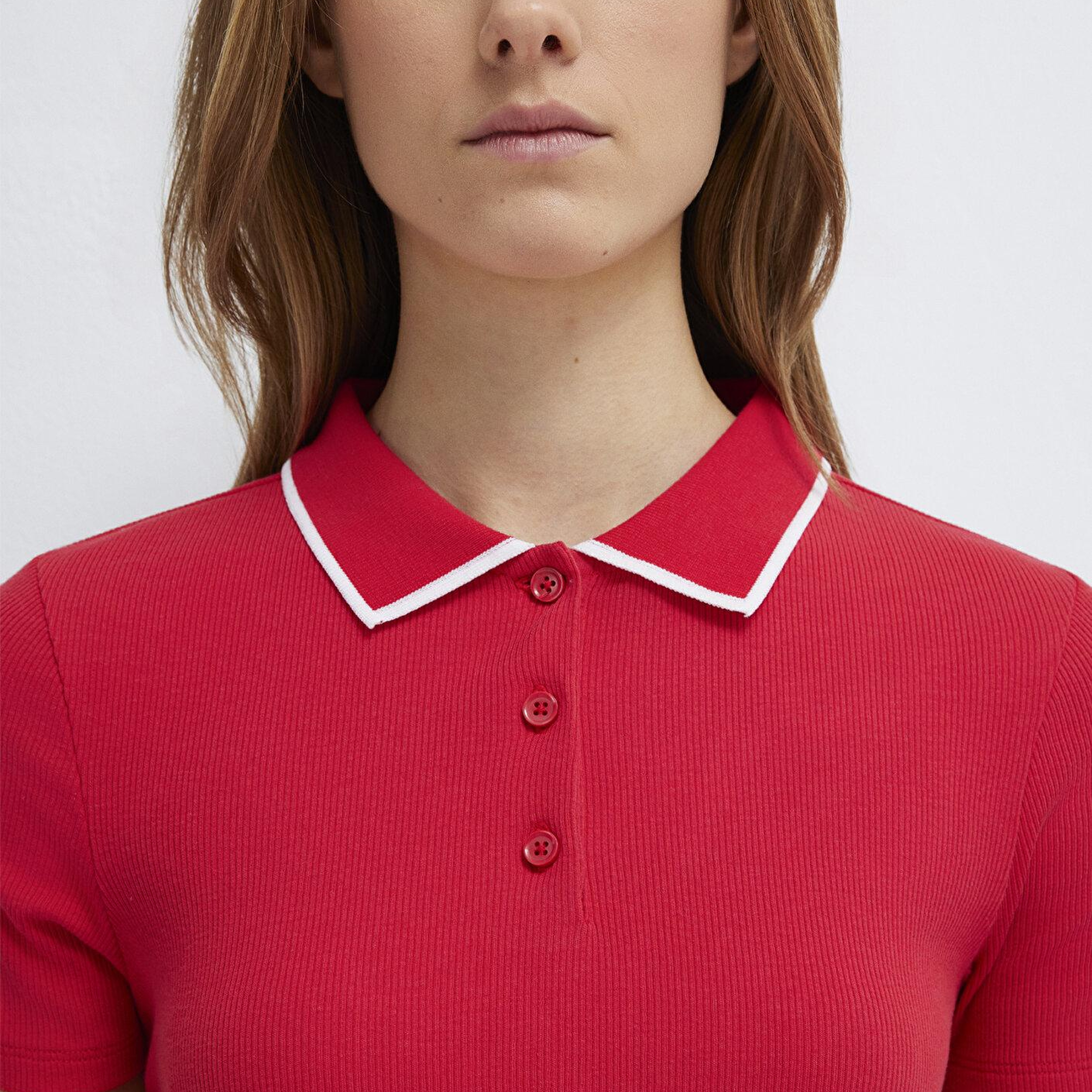 Mavi Yaka Detaylı Kırmızı Polo Tişört Fitted / Vücuda Oturan Kesim 1613776-70477