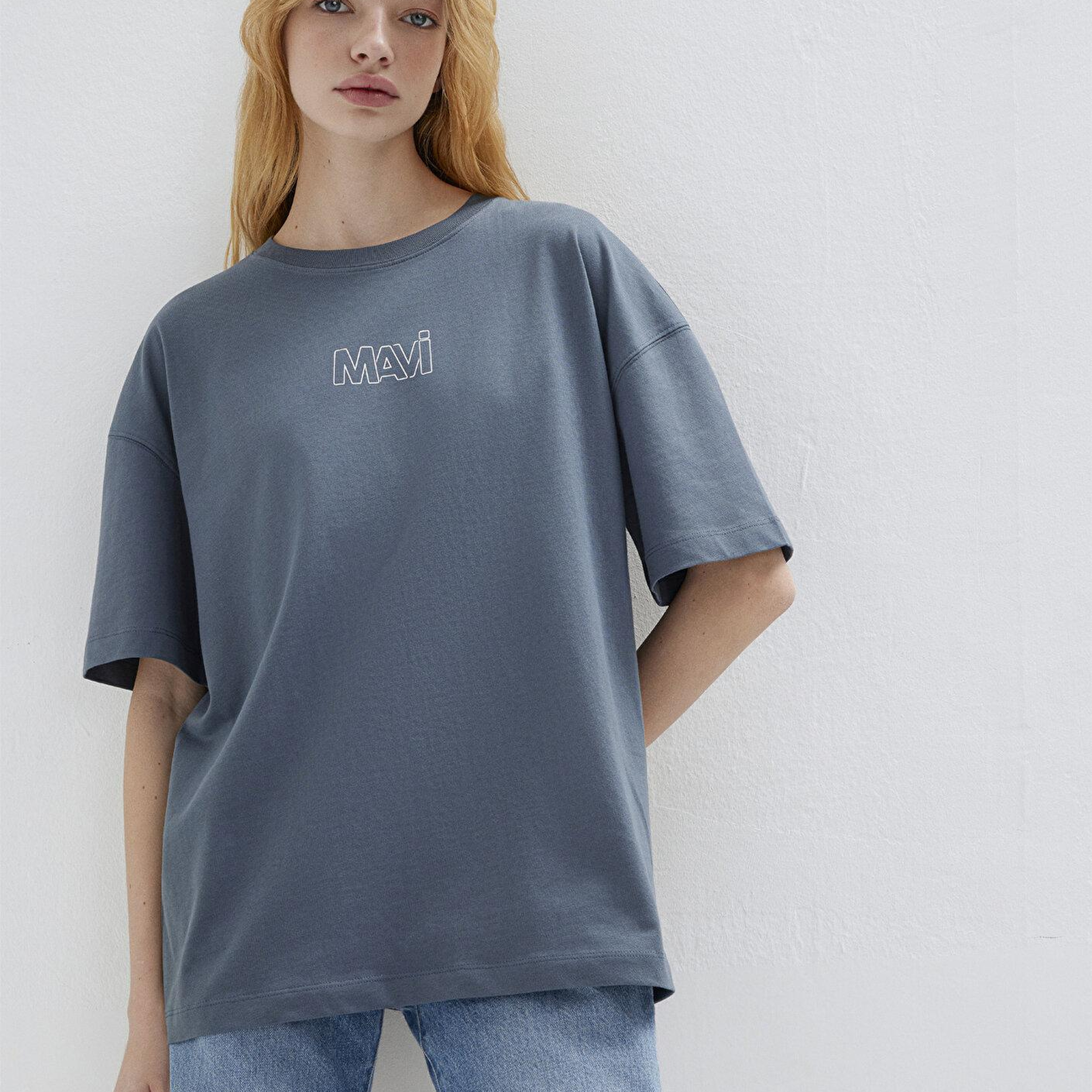 Mavi Mavi Logo Baskılı Lacivert Tişört Oversize / Geniş Kesim 1611592-80776