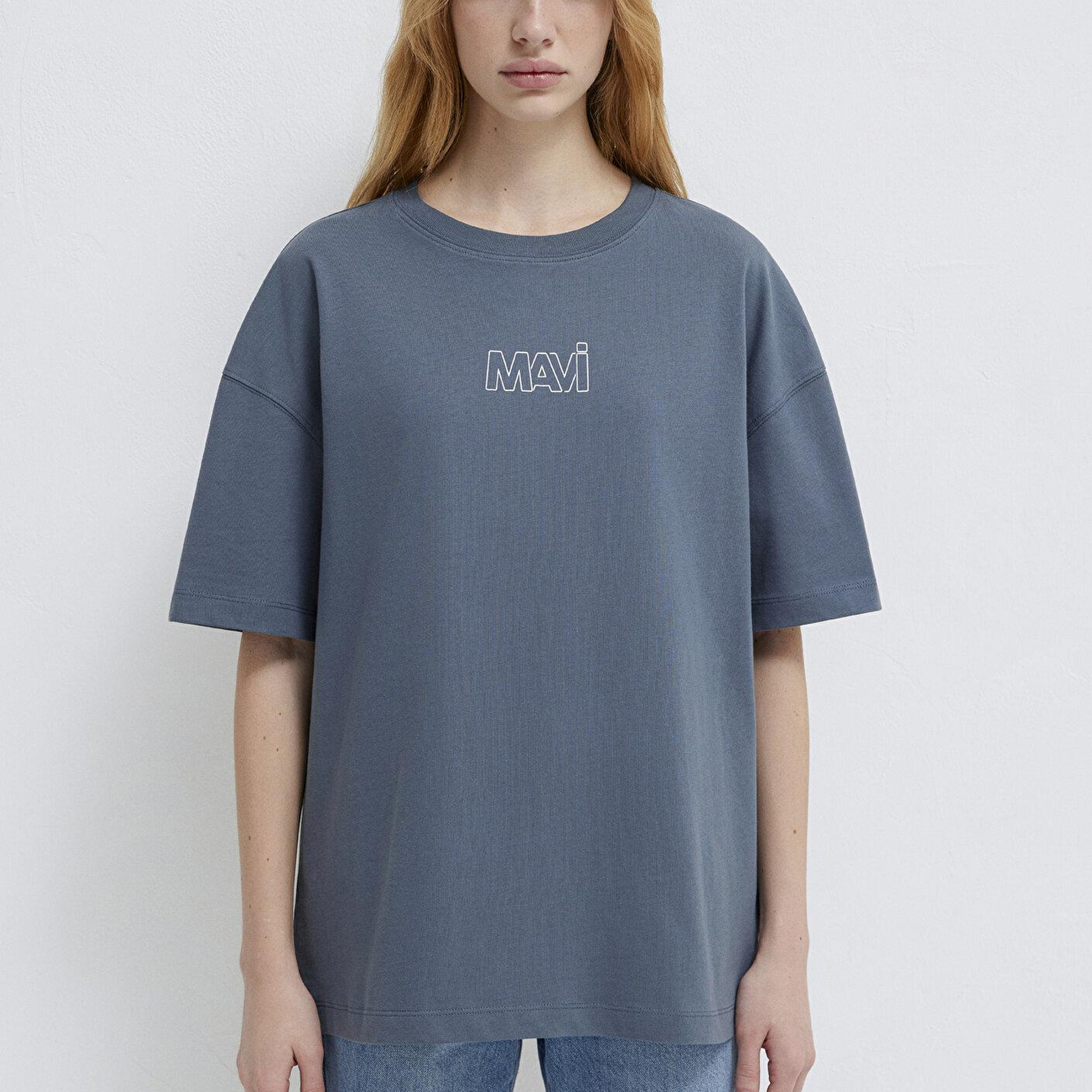 Mavi Mavi Logo Baskılı Lacivert Tişört Oversize / Geniş Kesim 1611592-80776