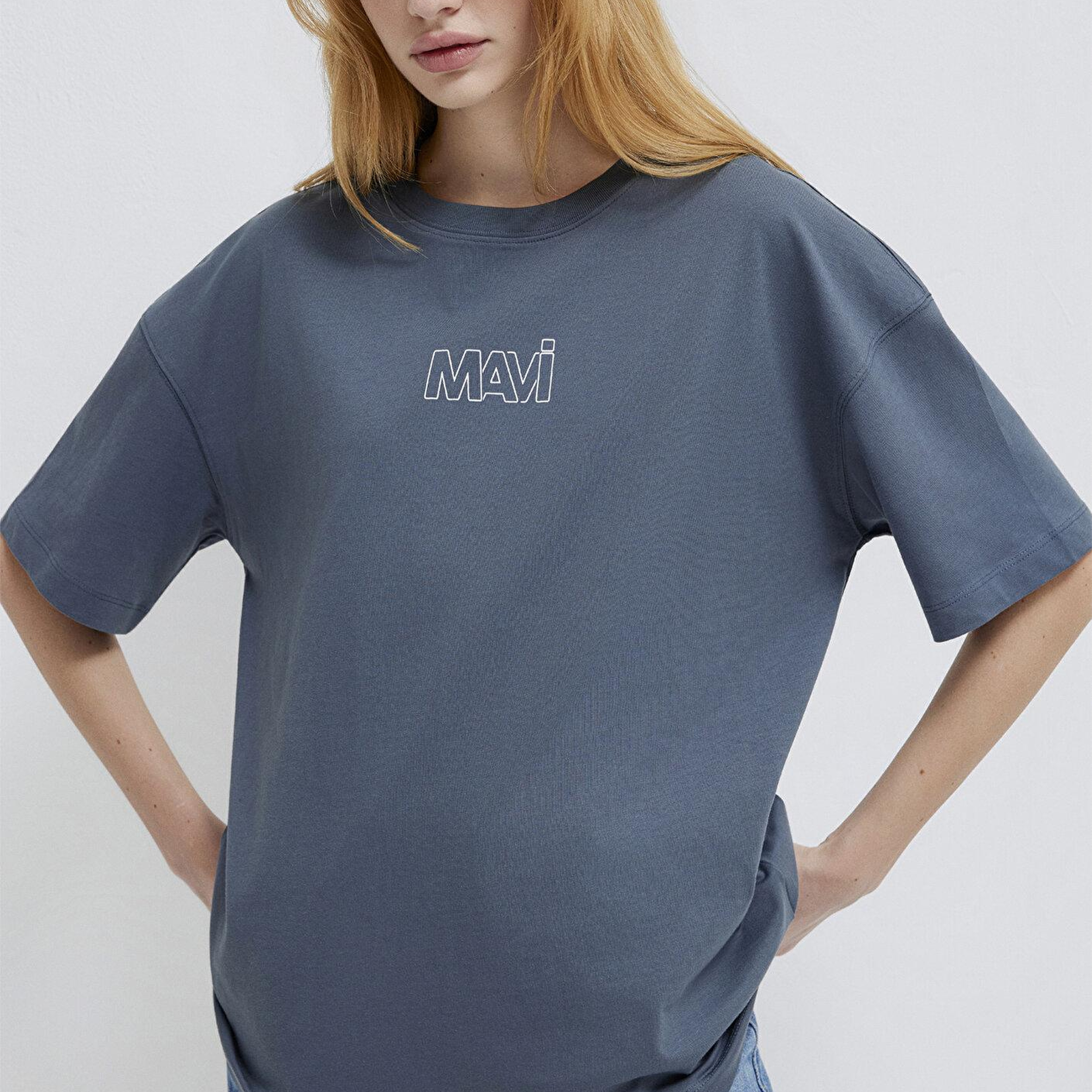 Mavi Mavi Logo Baskılı Lacivert Tişört Oversize / Geniş Kesim 1611592-80776