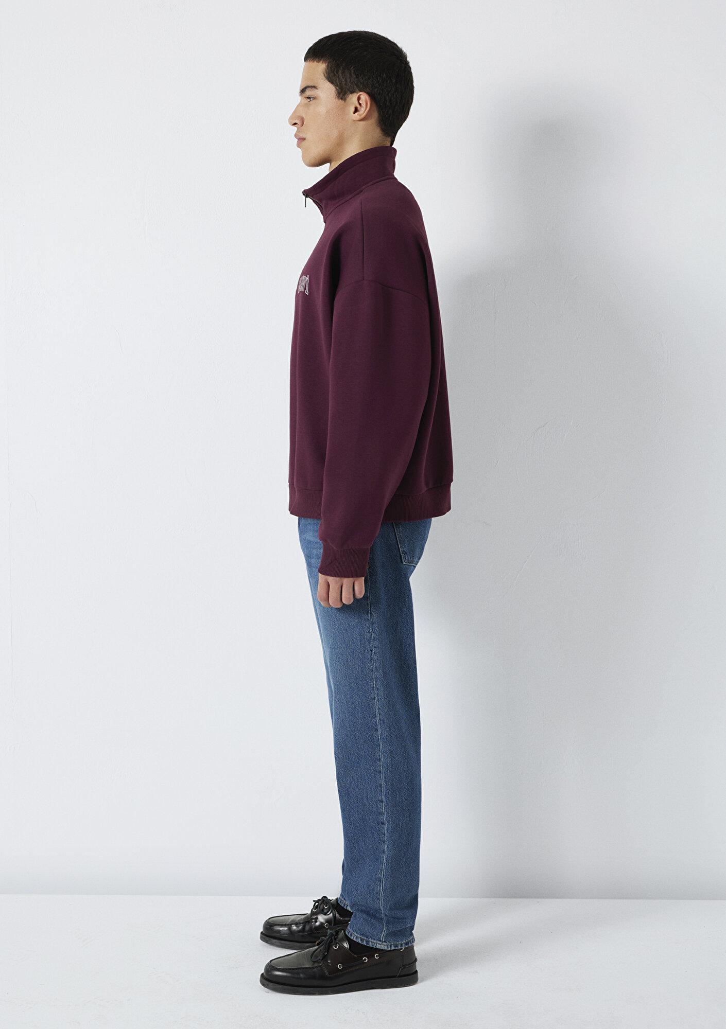 Mavi Mavi Logo Baskılı Yarı Fermuarlı Bordo Sweatshirt 0S10208-70434