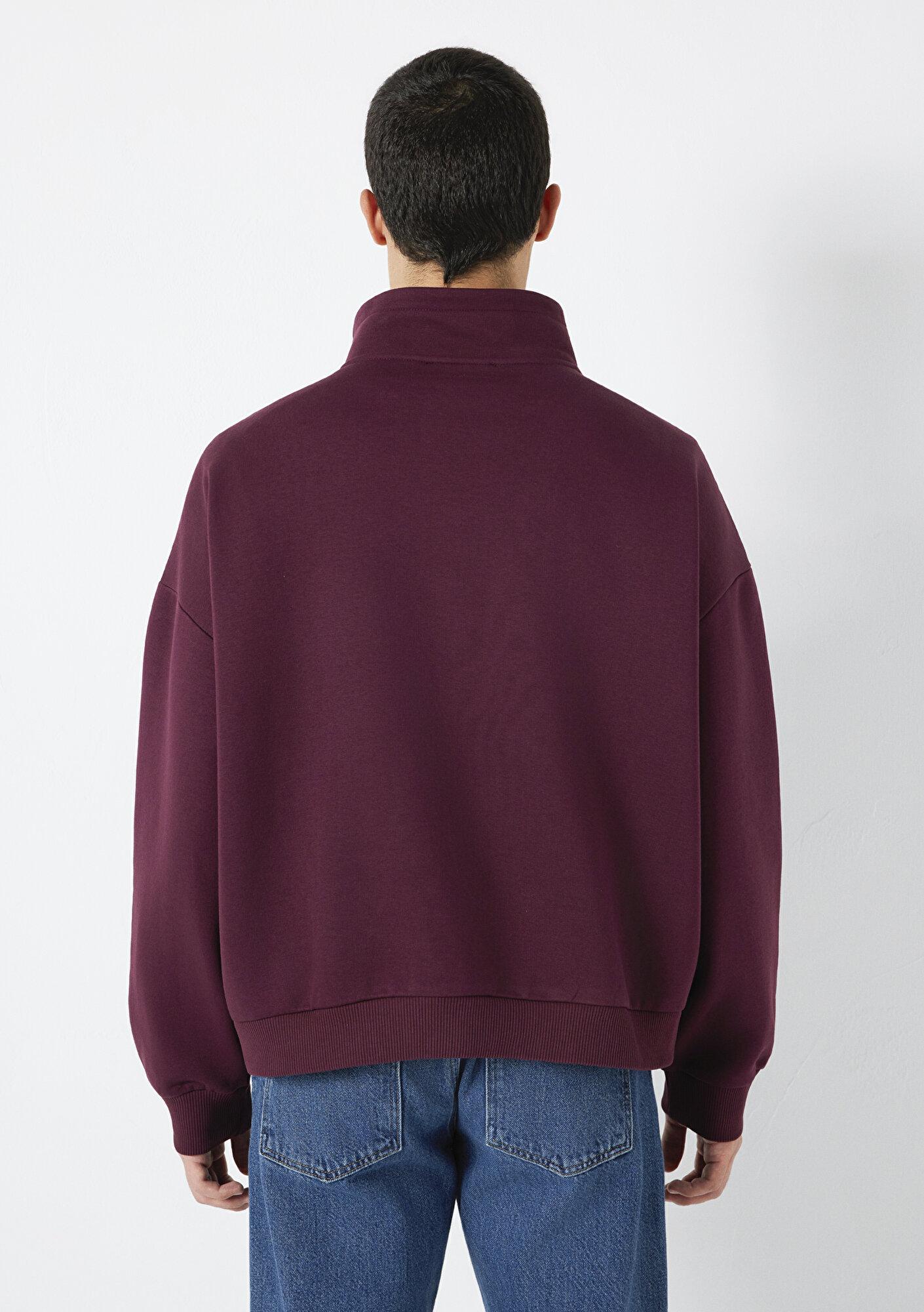 Mavi Mavi Logo Baskılı Yarı Fermuarlı Bordo Sweatshirt 0S10208-70434