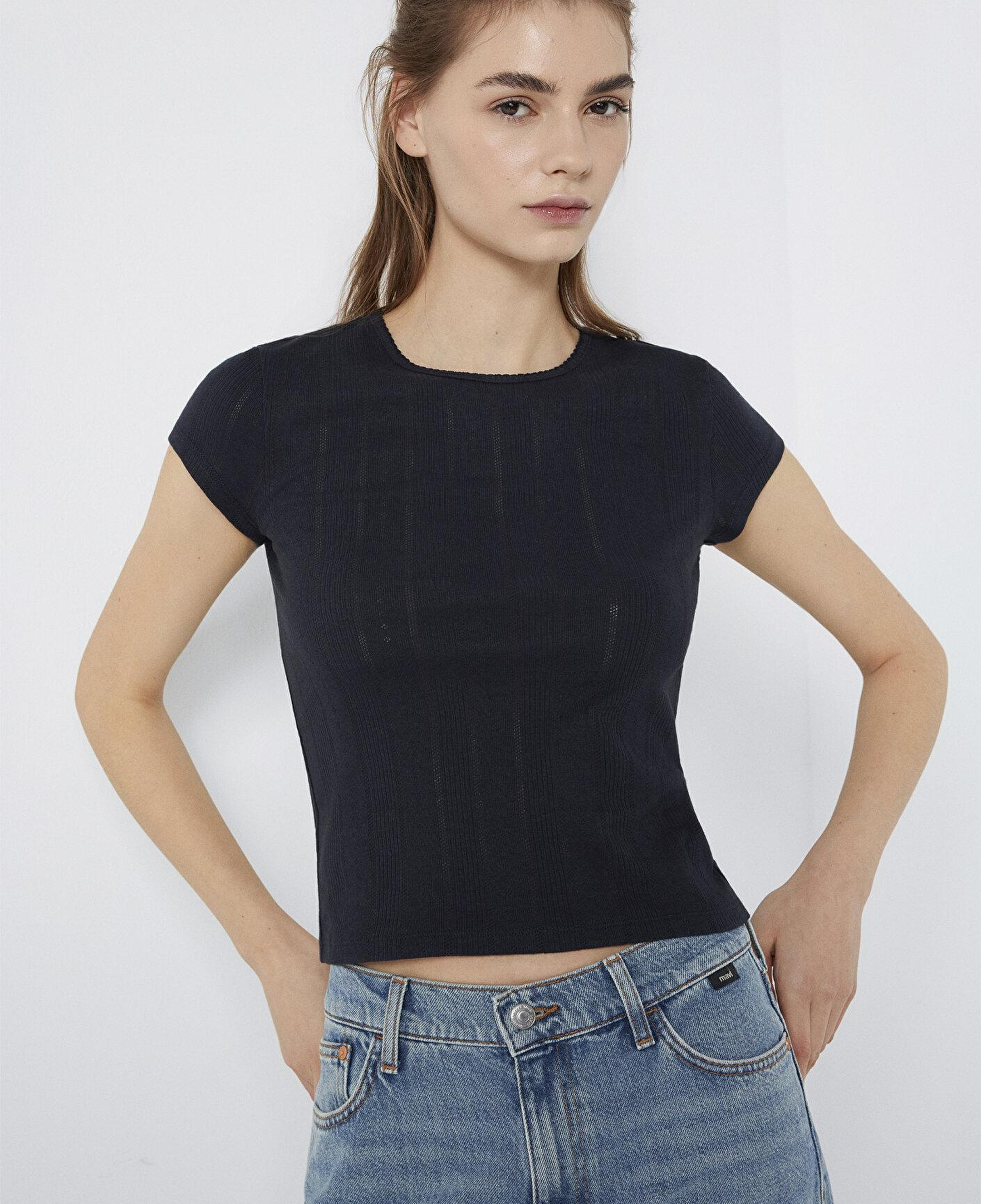 Mavi Lacivert Basic Tişört Fitted / Vücuda Oturan Kesim 1613808-70489